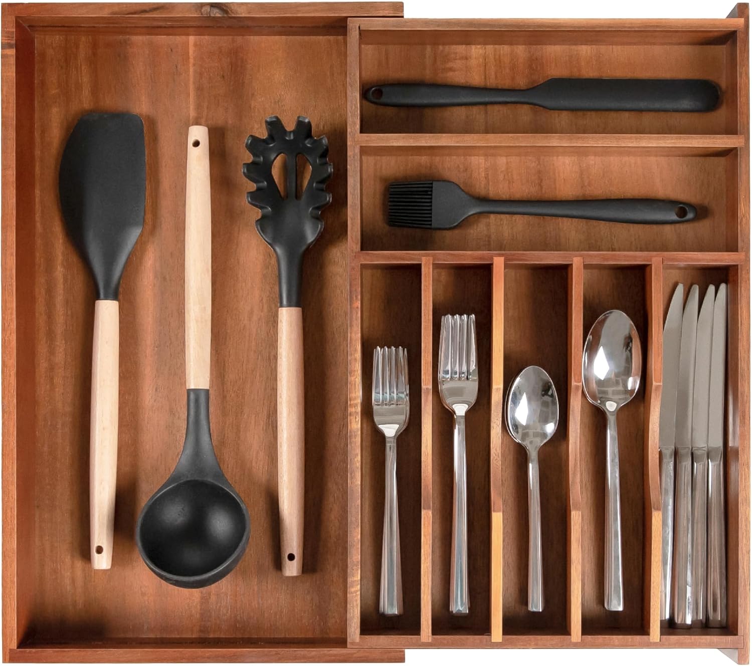 KitchenEdge Premium Silverware, Flatware and Utensil Organizer for Kitchen Drawers, Food-Safe