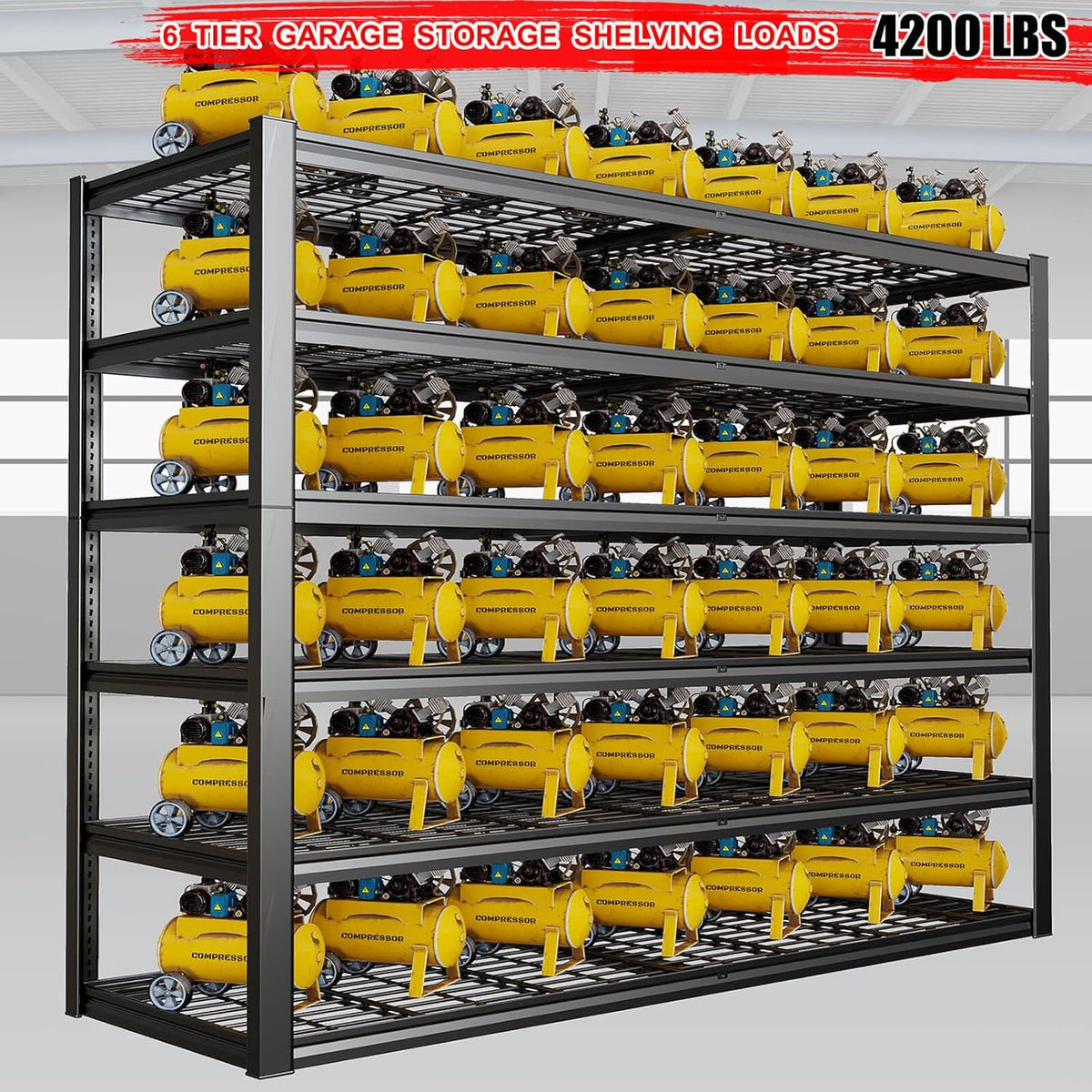 65" W Garage Shelving Heavy Duty, 6 Tier Garage Shelves, Adjustable Storage Shelving Unit