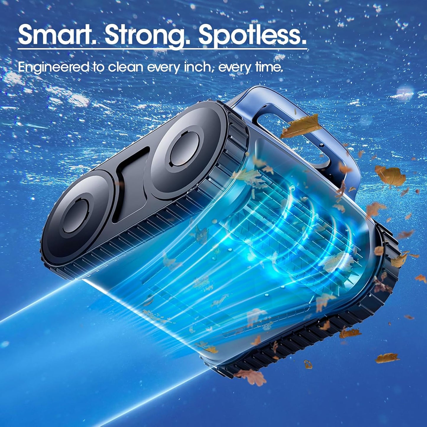 Cordless Robotic Pool Vacuum, Pool Cleaner with Track Drive & Sonar Navigation, 180W Brushless