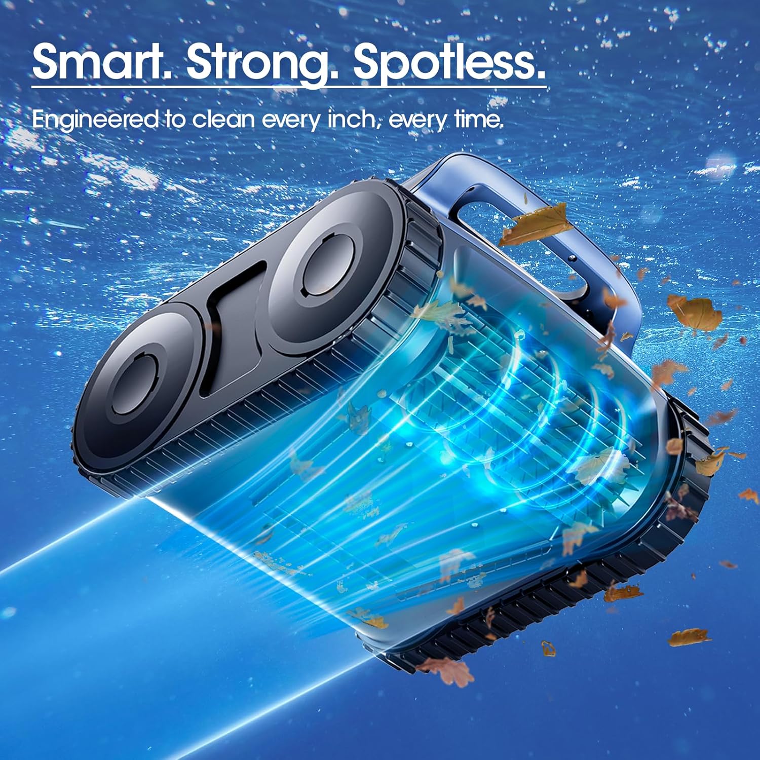 Cordless Robotic Pool Vacuum, Pool Cleaner with Track Drive & Sonar Navigation, 180W Brushless