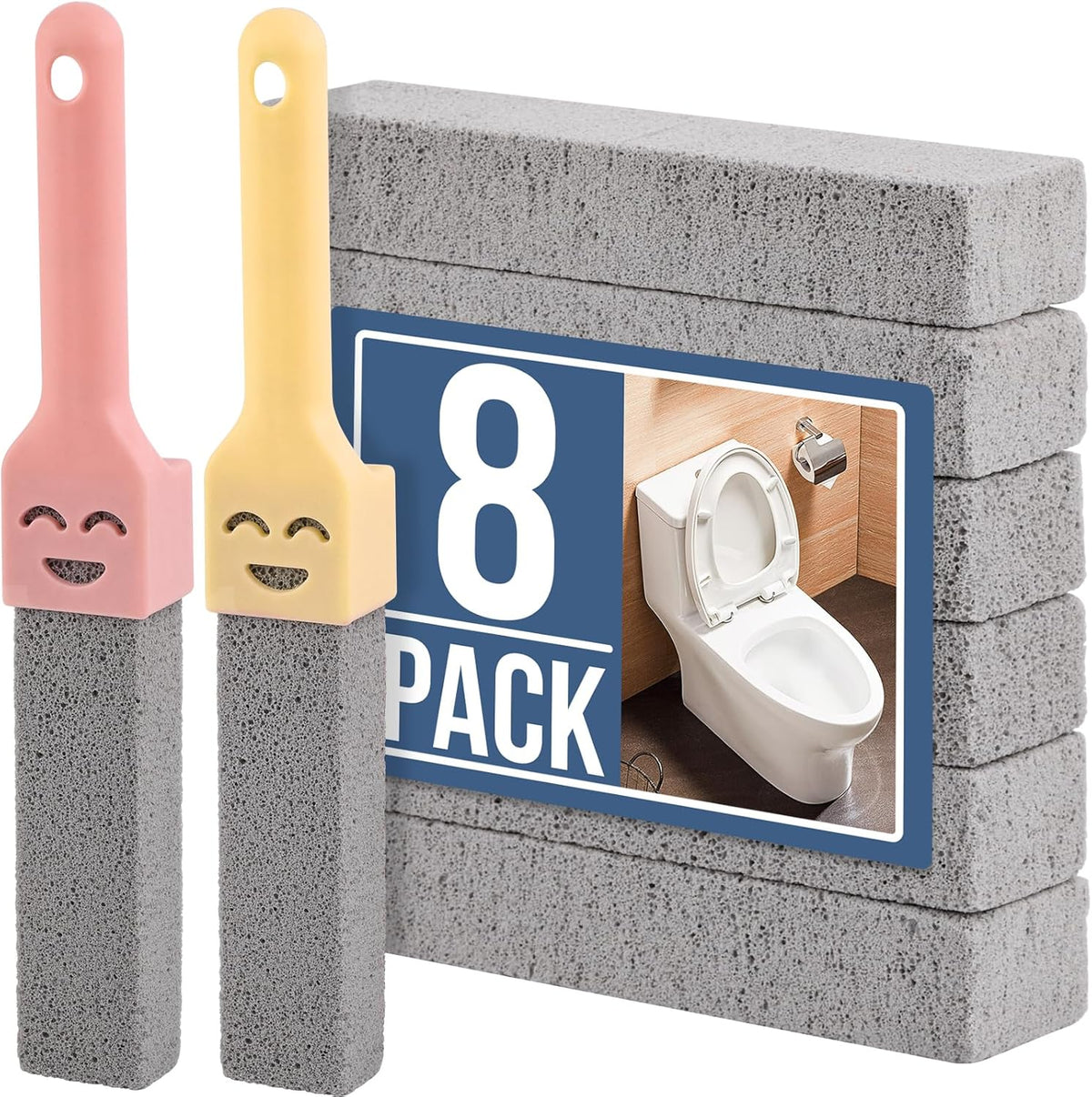 Navona 8 Pack Pumice Stone Scouring Sticks with 2 Universal Handles, Grey Pumice Stone Cleaner for