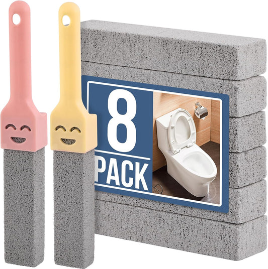 Navona 8 Pack Pumice Stone Scouring Sticks with 2 Universal Handles, Grey Pumice Stone Cleaner for