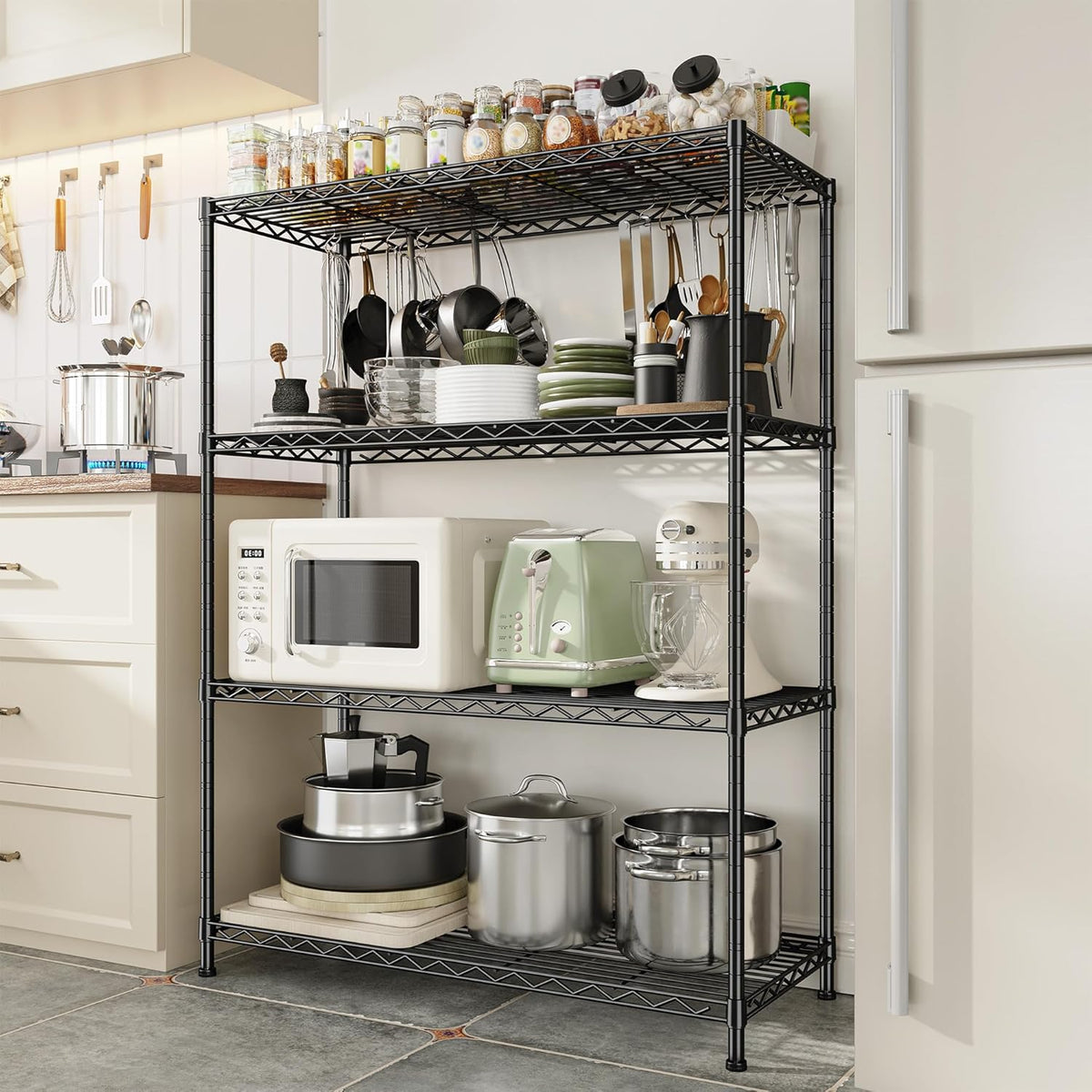 4- Shelf Metal Shelving Unit Adjustable Storage Shelves Heavy Duty Garage Shelving Steel Wire