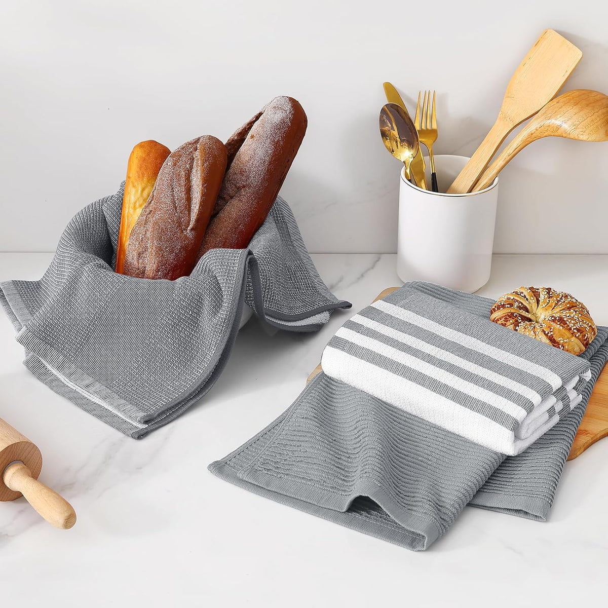 Homaxy Premium Kitchen Towels(18”x 28”, 12 Pack), Large Cotton 380 GSM Kitchen Hand Towels, Soft