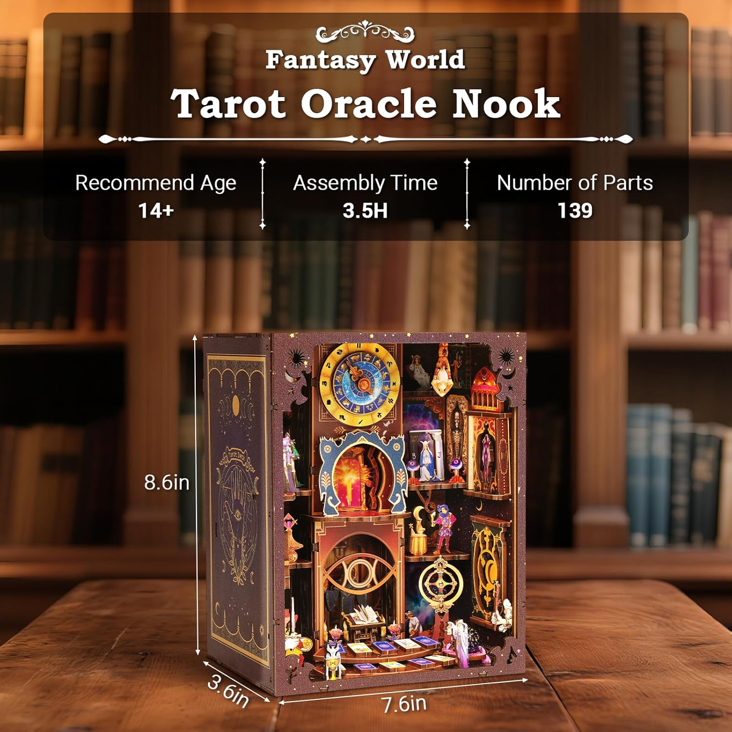 Book Nook Kit - DIY Miniature Dollhouse with LED Lights for Adults & Teens, Fantasy Tarot-Themed 3D
