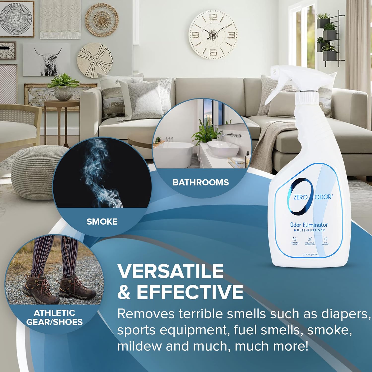 Zero Odor - Multi-Purpose Strong Odor Eliminator for Home, Office, Car, Bathroom, Hotel, Room