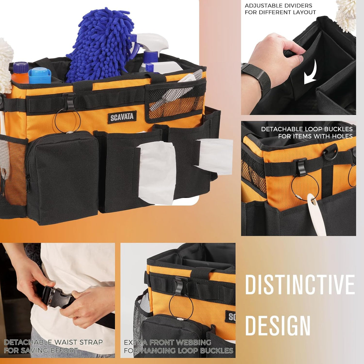 Wearable Cleaning Caddy Bag, Cleaning Caddy Supplies Organizer with Handle & Shoulder Straps for