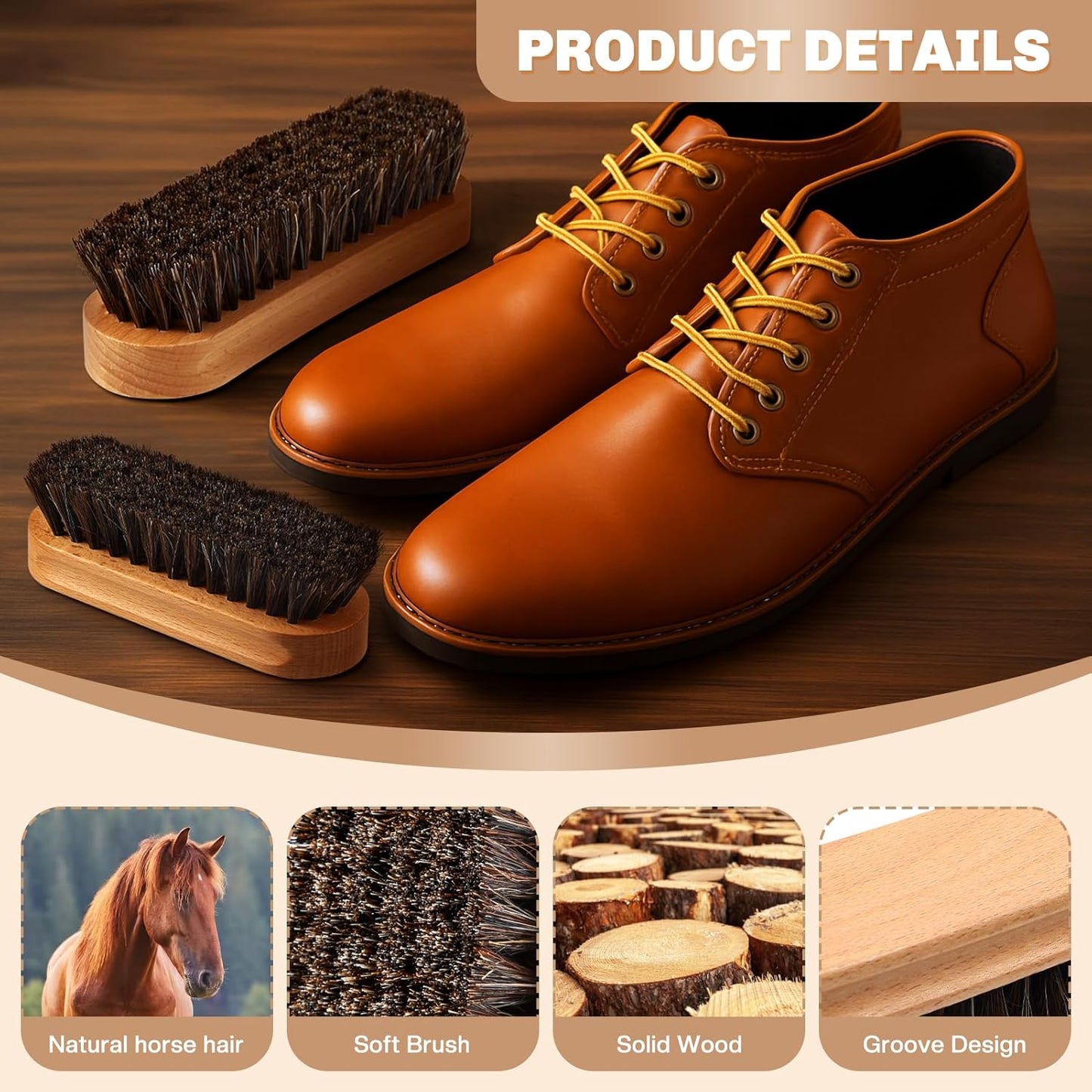 2 Pcs Horsehair Shine Shoes Brush Kit Polish Dauber Applicators Cleaning Leather Shoes Boots Care