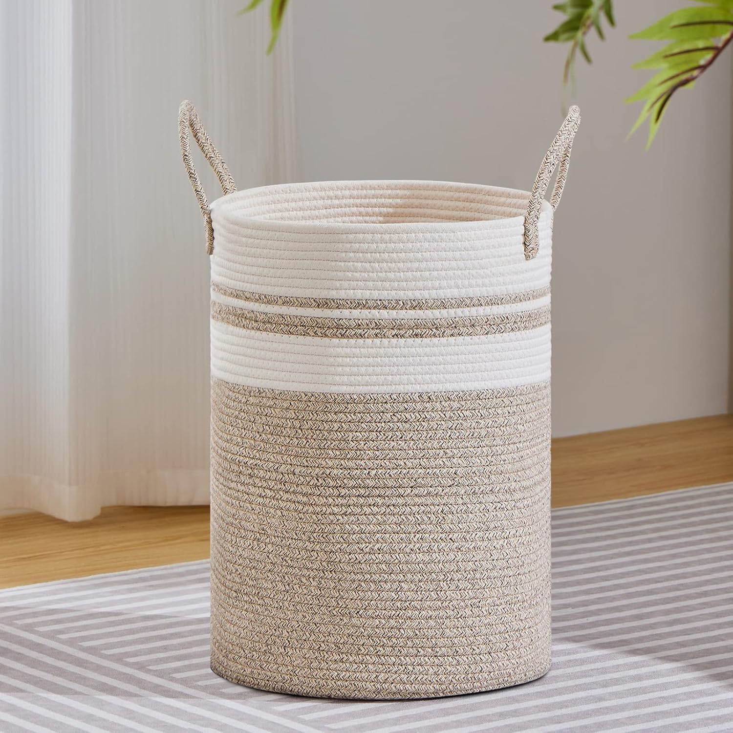 VIPOSCO Large Laundry Hamper, Tall Woven Rope Storage Basket for Blanket, Toys, Dirty Clothes in