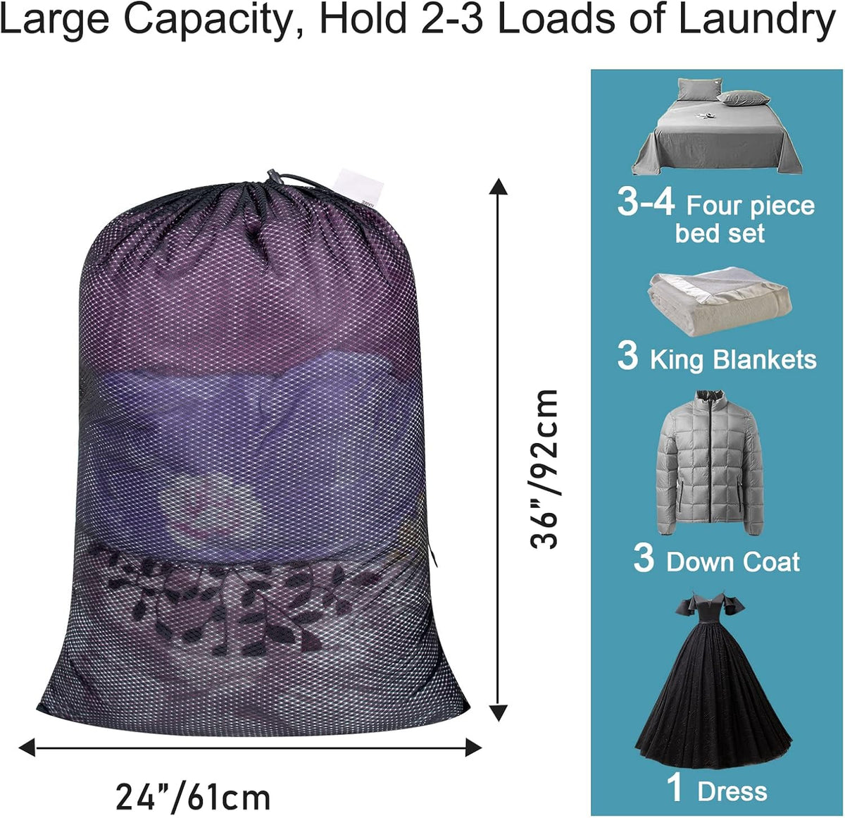 Polecasa Heavy Duty Large Mesh Laundry Bags with ID Tag and Locking Drawstring Closure - 2 Pack, 24