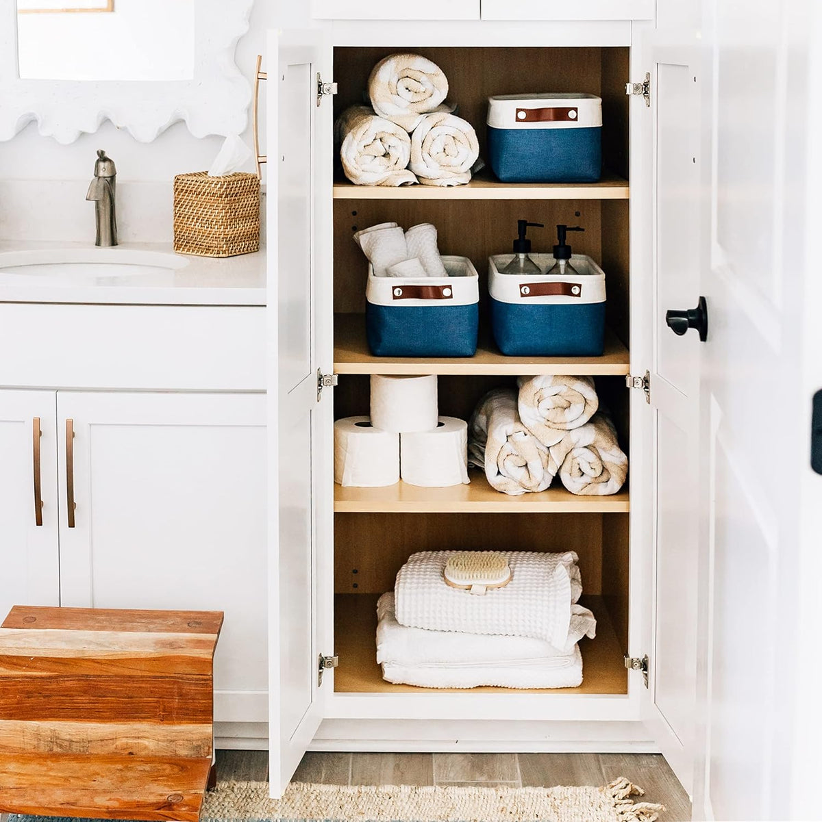 OrganiHaus Small Fabric Storage Baskets for Shelves 6 Pack, 12x8in Closet Storage Bins for Shelves