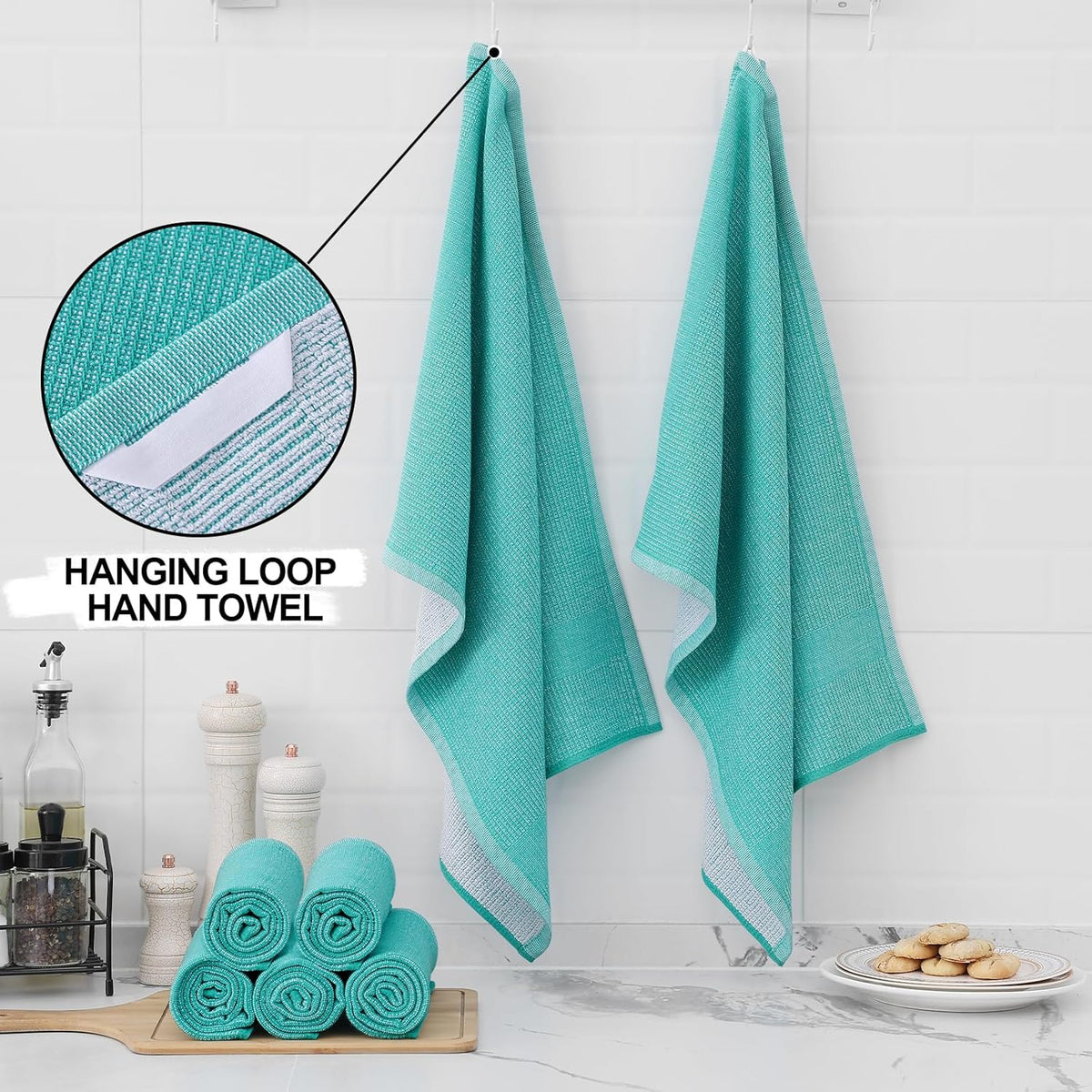 Homaxy Premium Kitchen Towels(18”x 28”, 8 Pack), Large Cotton Kitchen Hand Towels, Flat and Terry