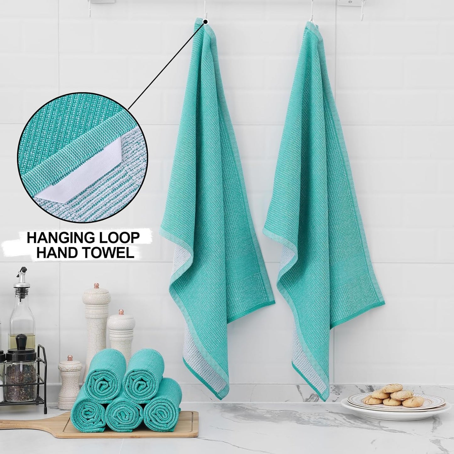 Homaxy Premium Kitchen Towels(18”x 28”, 6 Pack), Large Cotton Kitchen Hand Towels, Flat and Terry