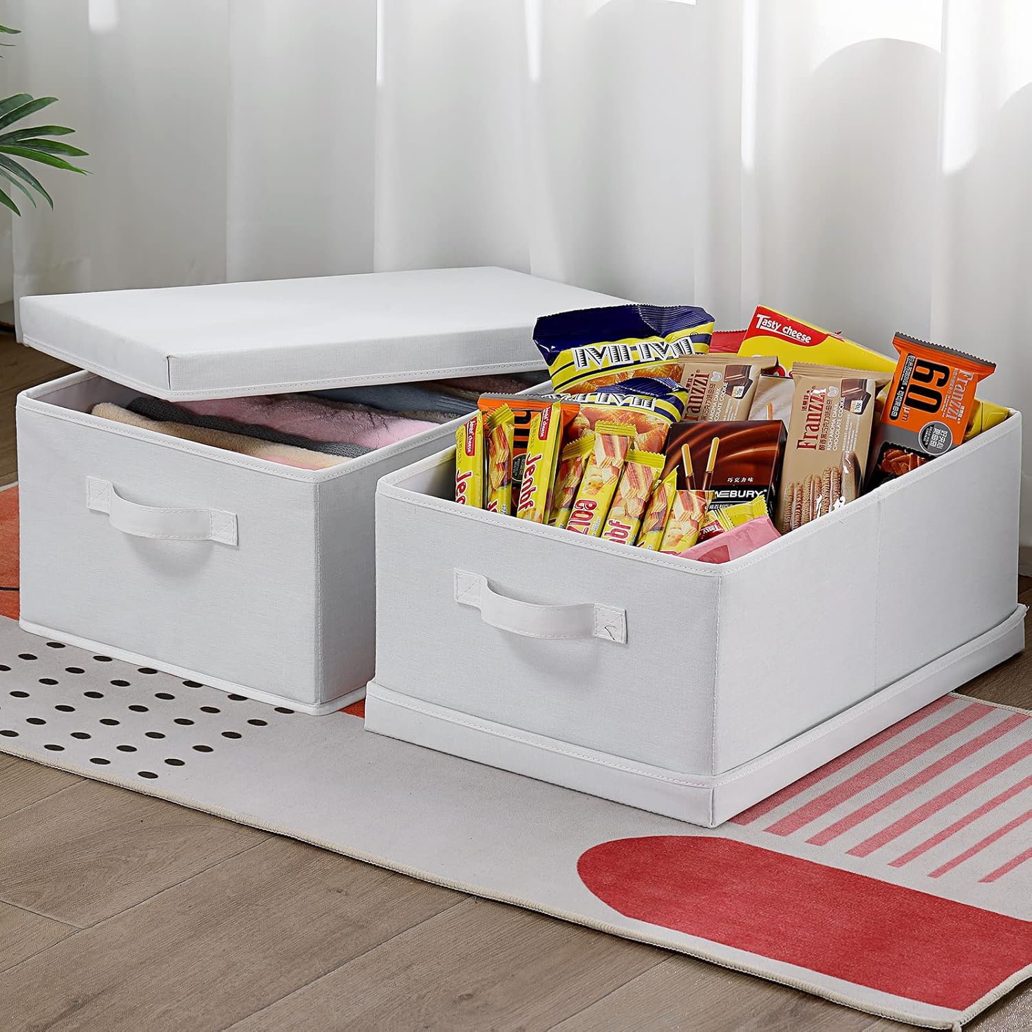 HOONEX Storage Bins with Lids for Organizing, Pack of 2, Storage Boxes with 2 Carrying Handles and
