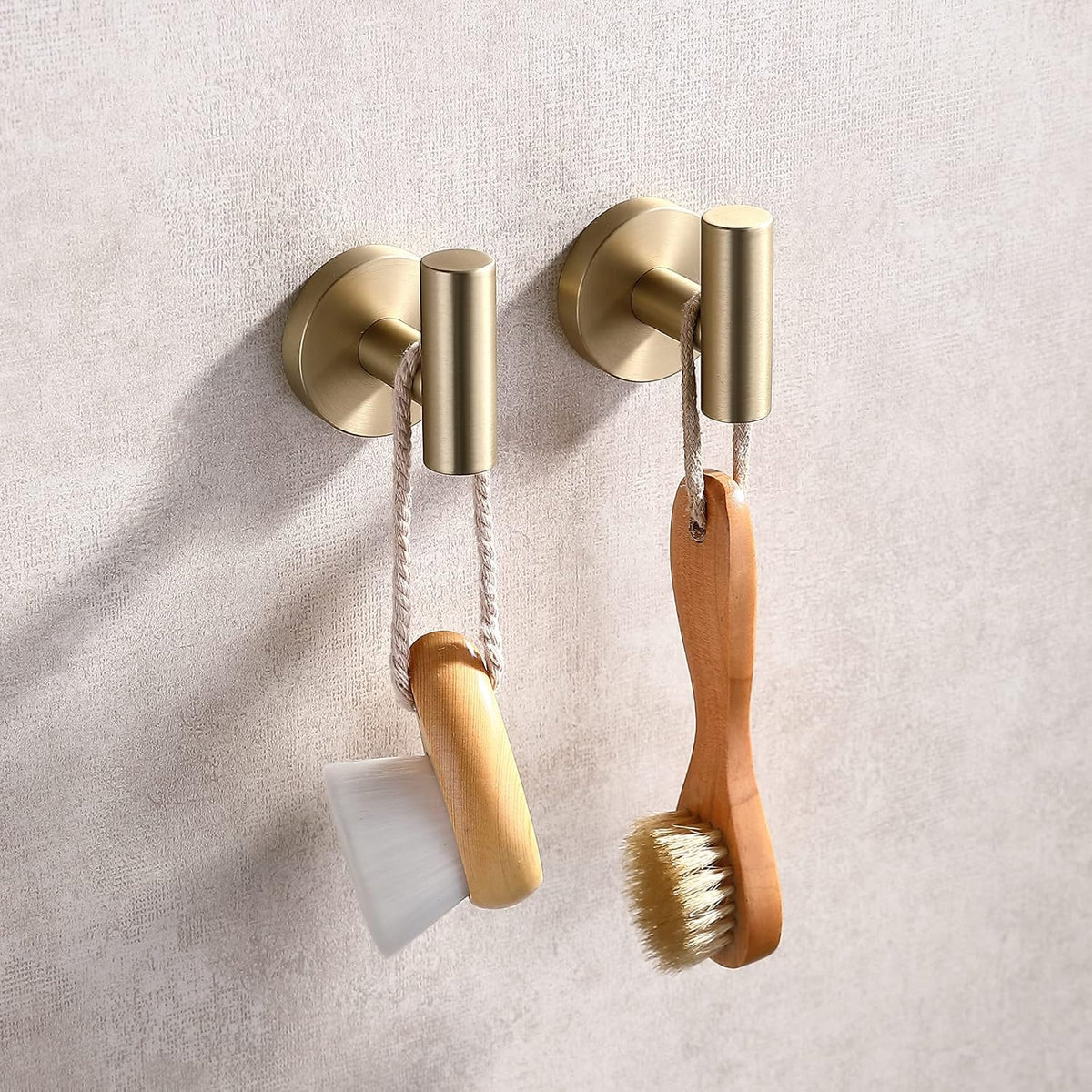 TASTOS Brushed Gold Bathroom Towel Coat Hook Stainless Steel, 2 Pack Robe Clothes Cabinet Closet