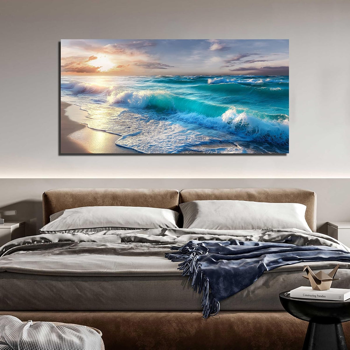 GUGIKA Ocean Wall Art for Living Room, Blue Wave and Large Coastal Beach Canvas Wall-Decor for