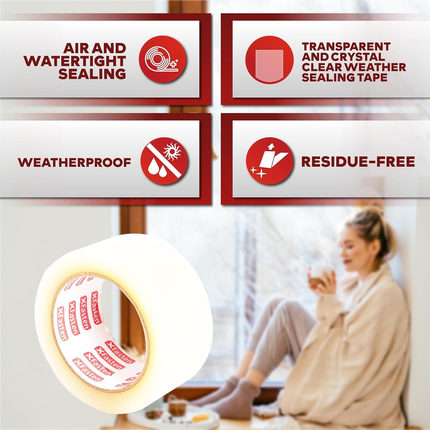 XFasten Window Sealing Tape for Winter 3” x 30 Yards RV Window Stripping for Winter | Heavy-Duty