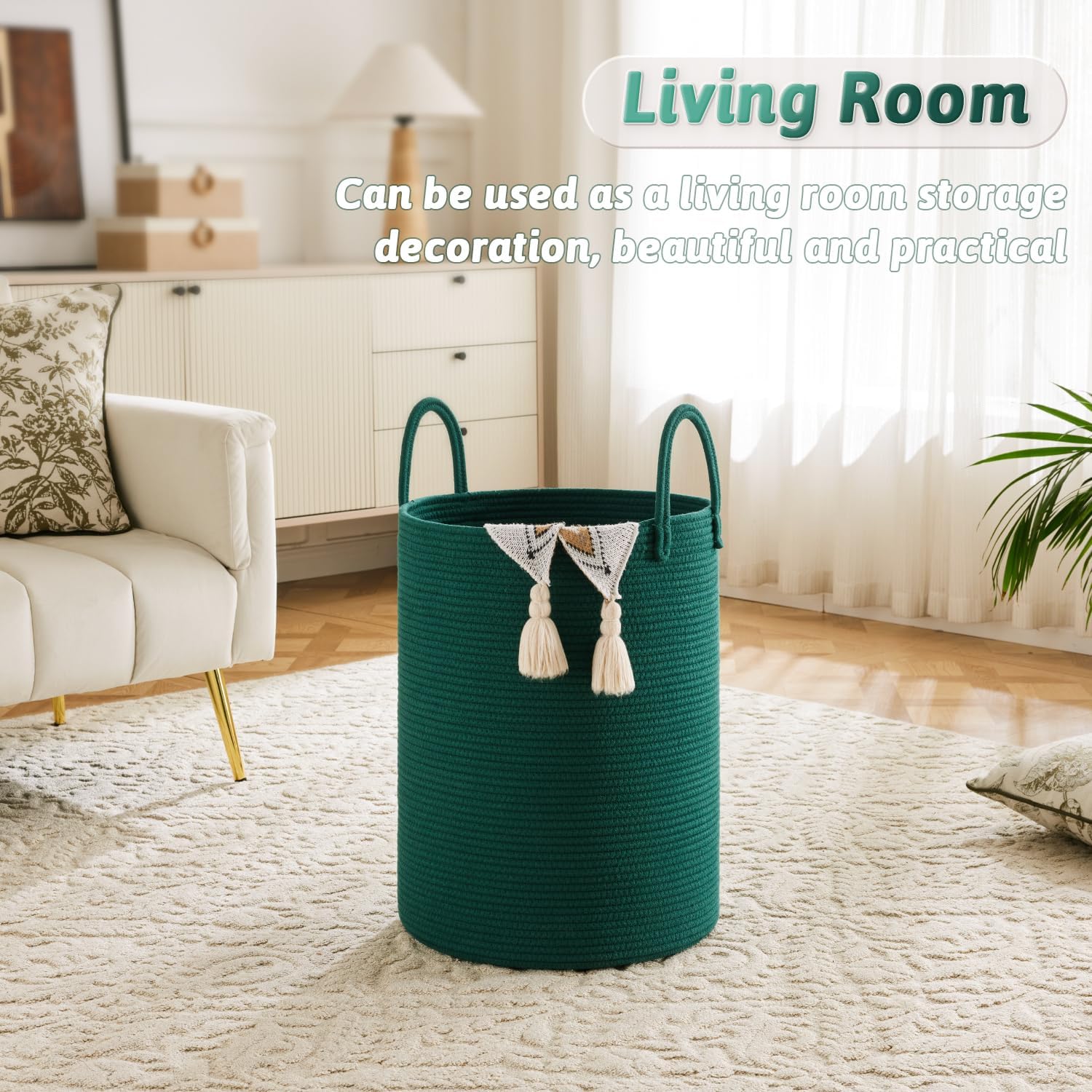 Laundry Basket,Woven Cotton Rope Laundry Hamper,100L for Decorative Storage of Dirty Clothes,Toys