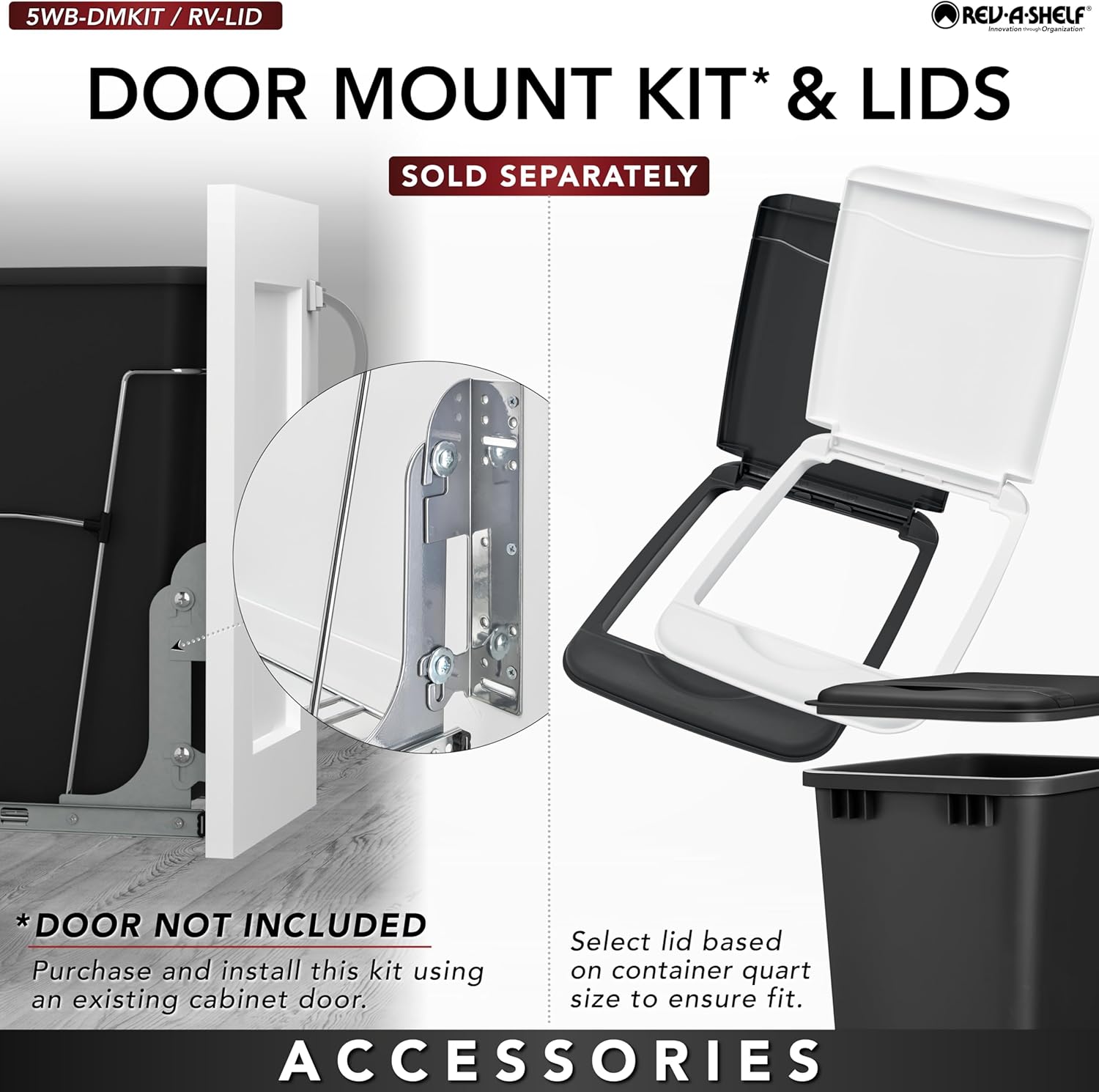 Rev-A-Shelf Pullout Trash Can for Under Kitchen Cabinets 35 Qt Garbage Waste Recyling Bin with Full