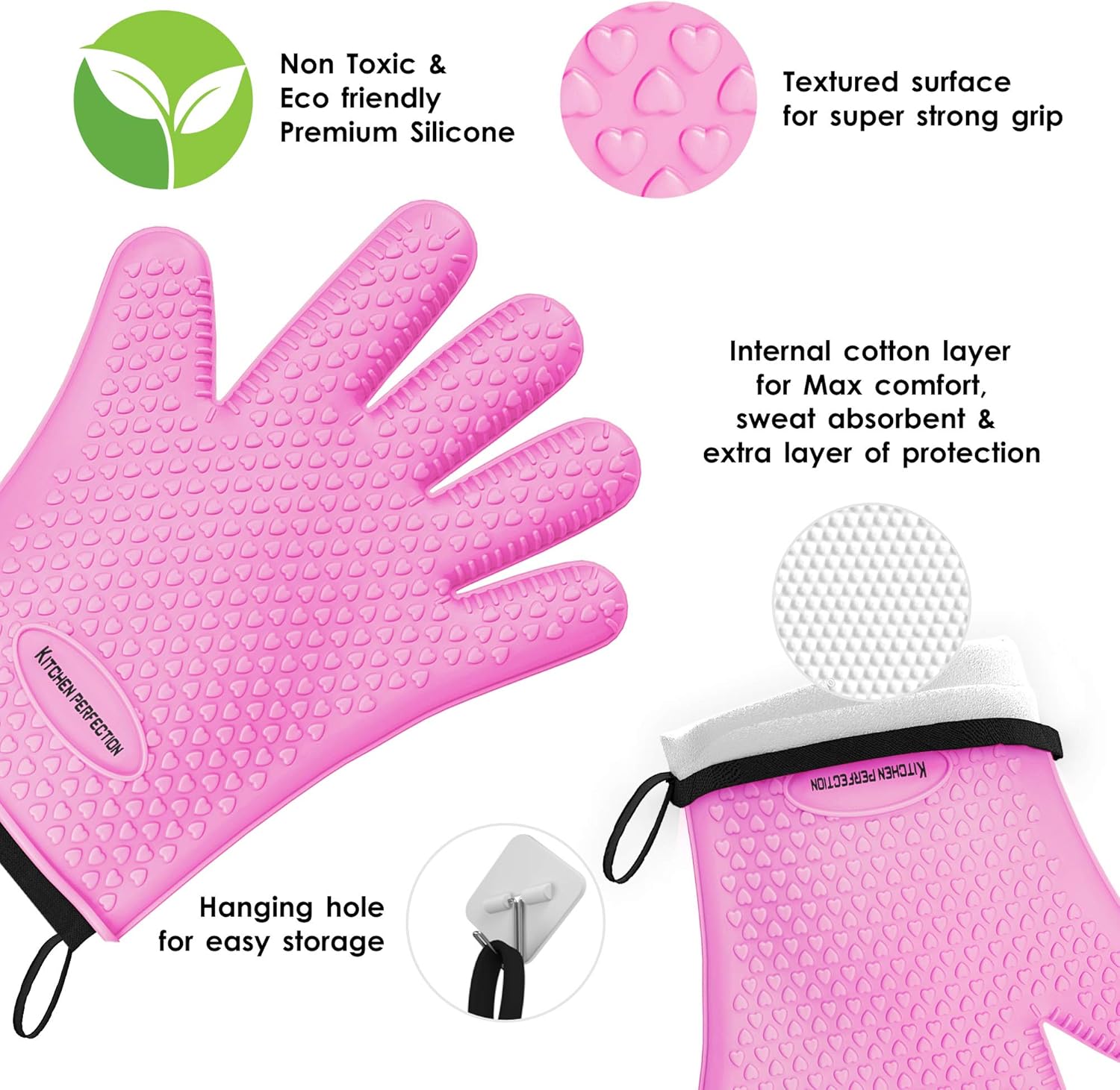 KITCHEN PERFECTION Silicone Smoker Oven Gloves -Extreme Heat Resistant BBQ Gloves-Handle Hot Food