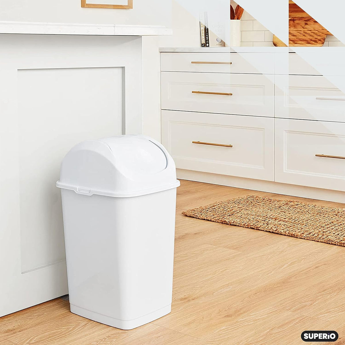 Superio Kitchen Trash Can with Swing Top Lid 9 Gallon Slim Waste Bin 37 Qt Sturdy Plastic Garbage