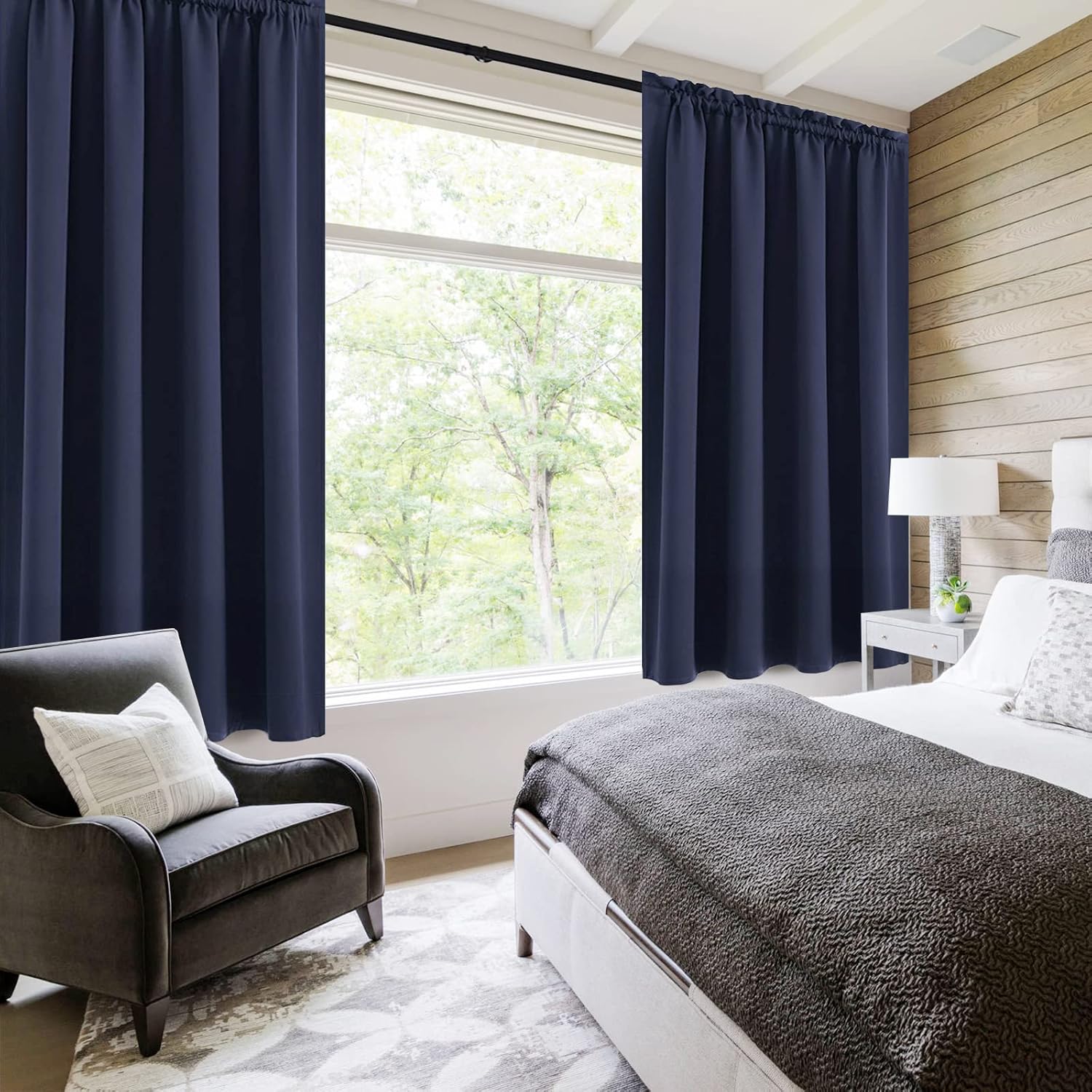 DWCN Navy Room Darkening Blackout Curtains - Thermal Insulated Privacy Energy Saving Window Curtain