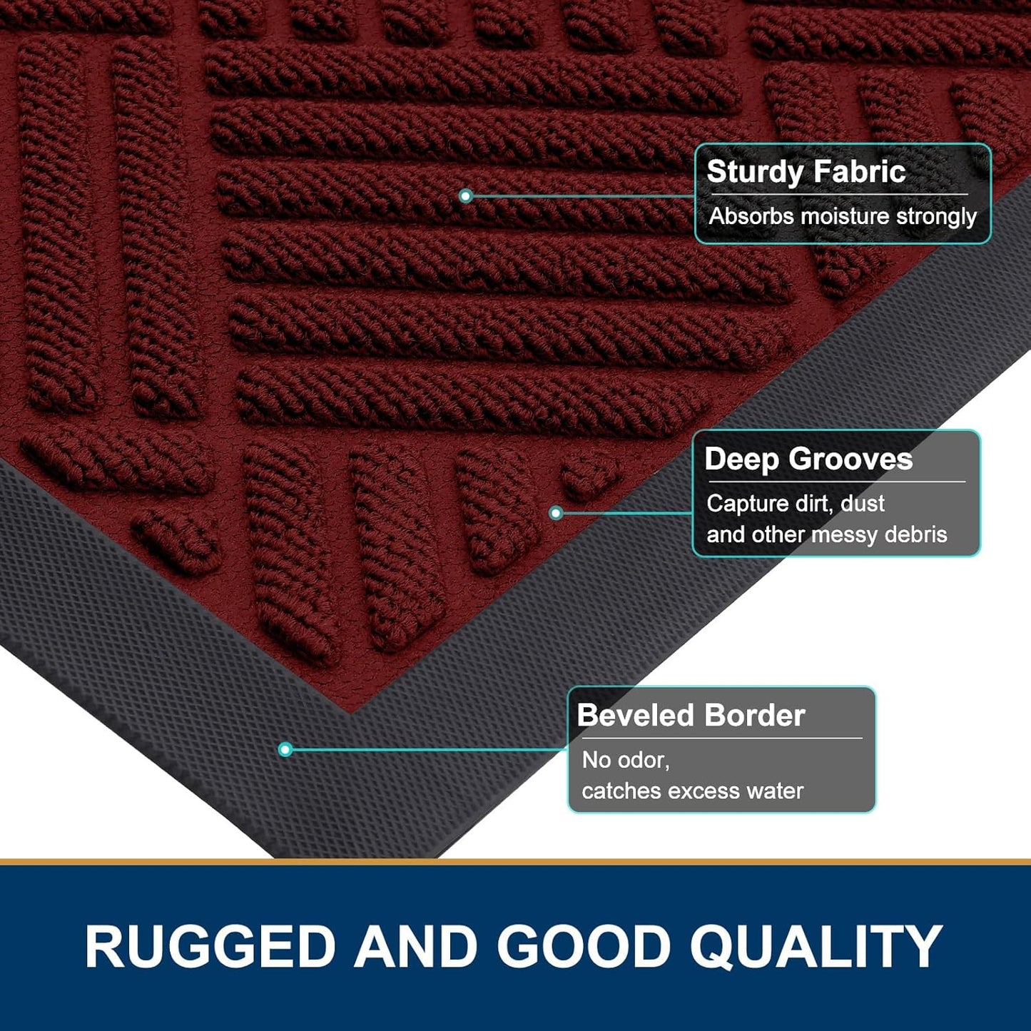 Smiry Front Door Mat Outside Entrance, Heavy Duty Outdoor Indoor Mat, Natural Rubber Doormat, Non