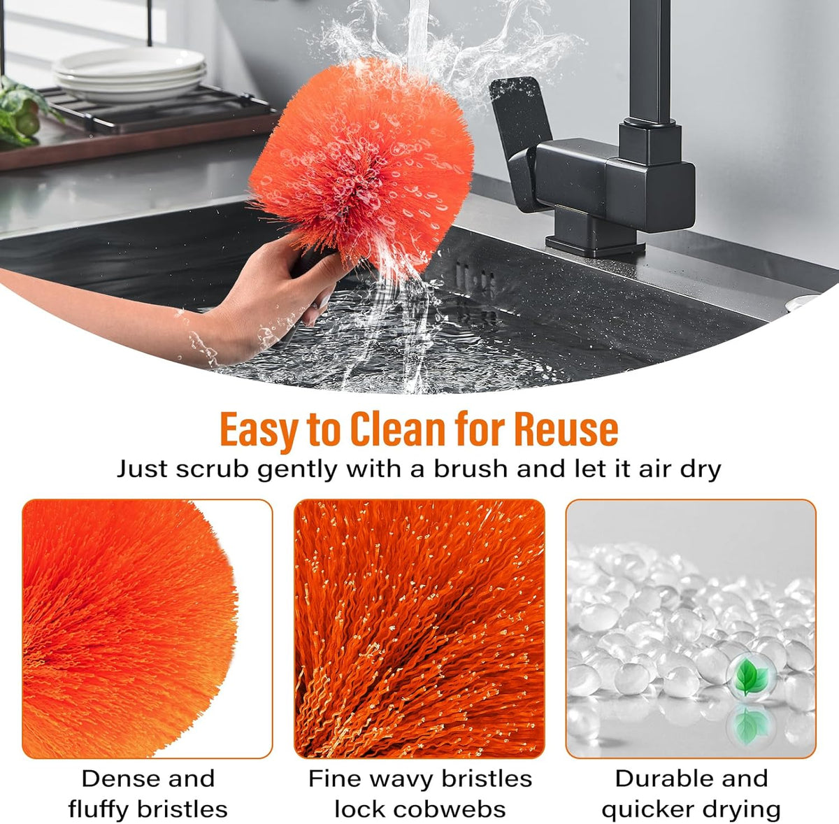 30FT Reach Cobweb Duster with Extension Pole,Spider Web Brush for Cleaning with 5-24FT Telescoping