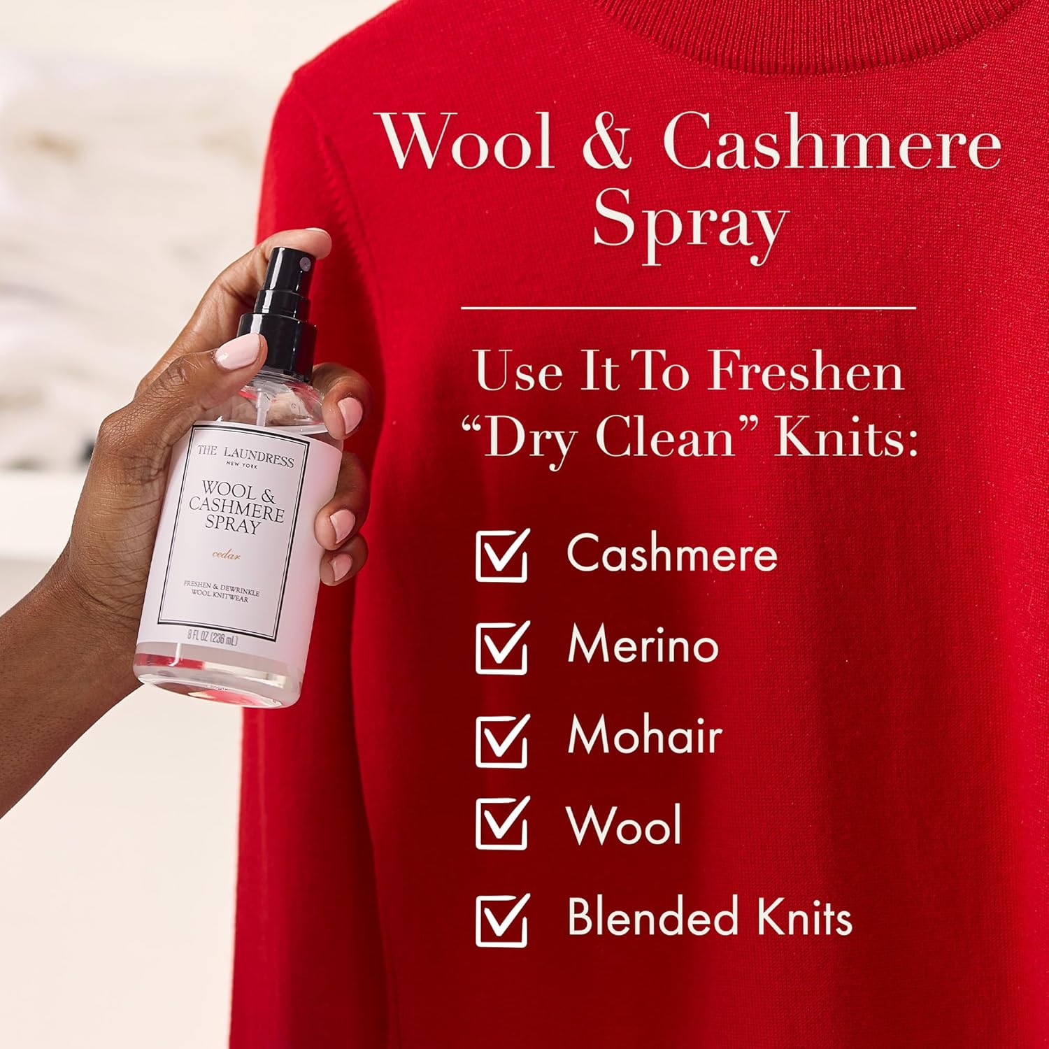 The Laundress Wool and Cashmere Fabric Spray, Wool Dewrinkle Spray, Upholstery and Linen Spray