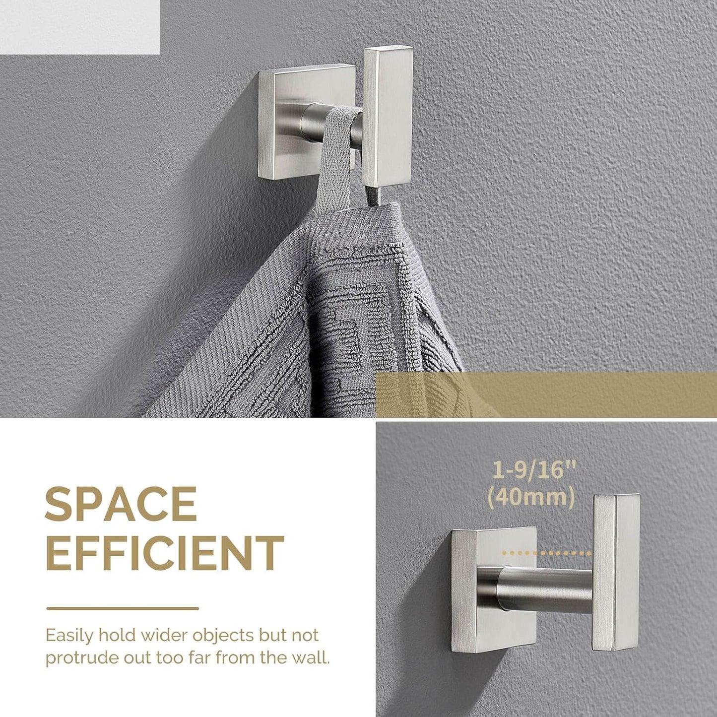 Angle Simple Bathroom Towel Hook, SUS304 Stainless Steel Single Shower Towel Hanger for Wall
