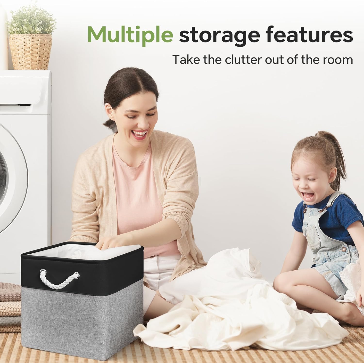 13x13 Inch Cube Storage Bins with Reinforced Bottom Cardboard, 6 Pack Large Collapsible Fabric