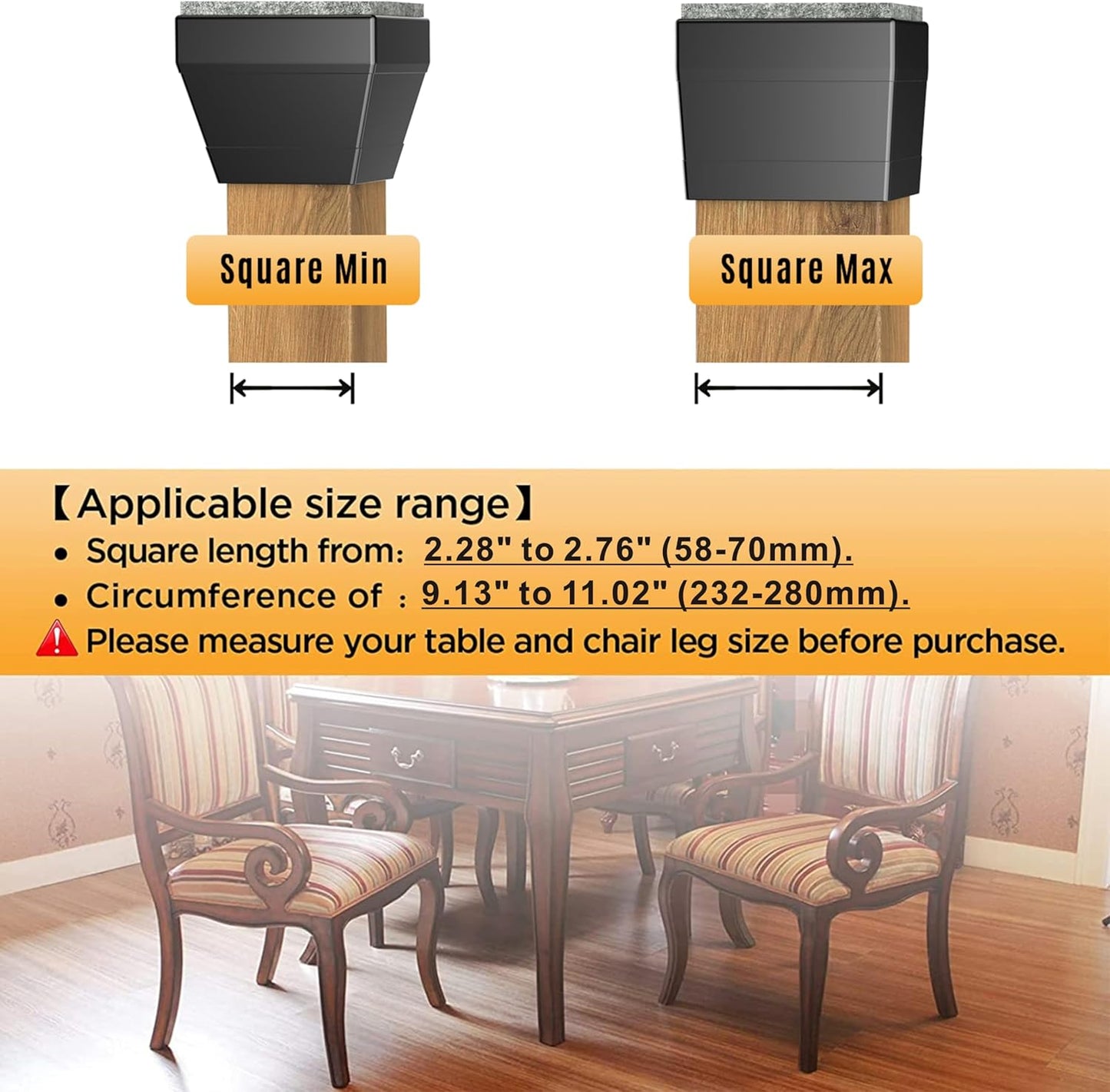 Square Chair Leg Protectors for Hardwood Floors,16 Pcs Silicone Felt Furniture Legs Caps to Prevent