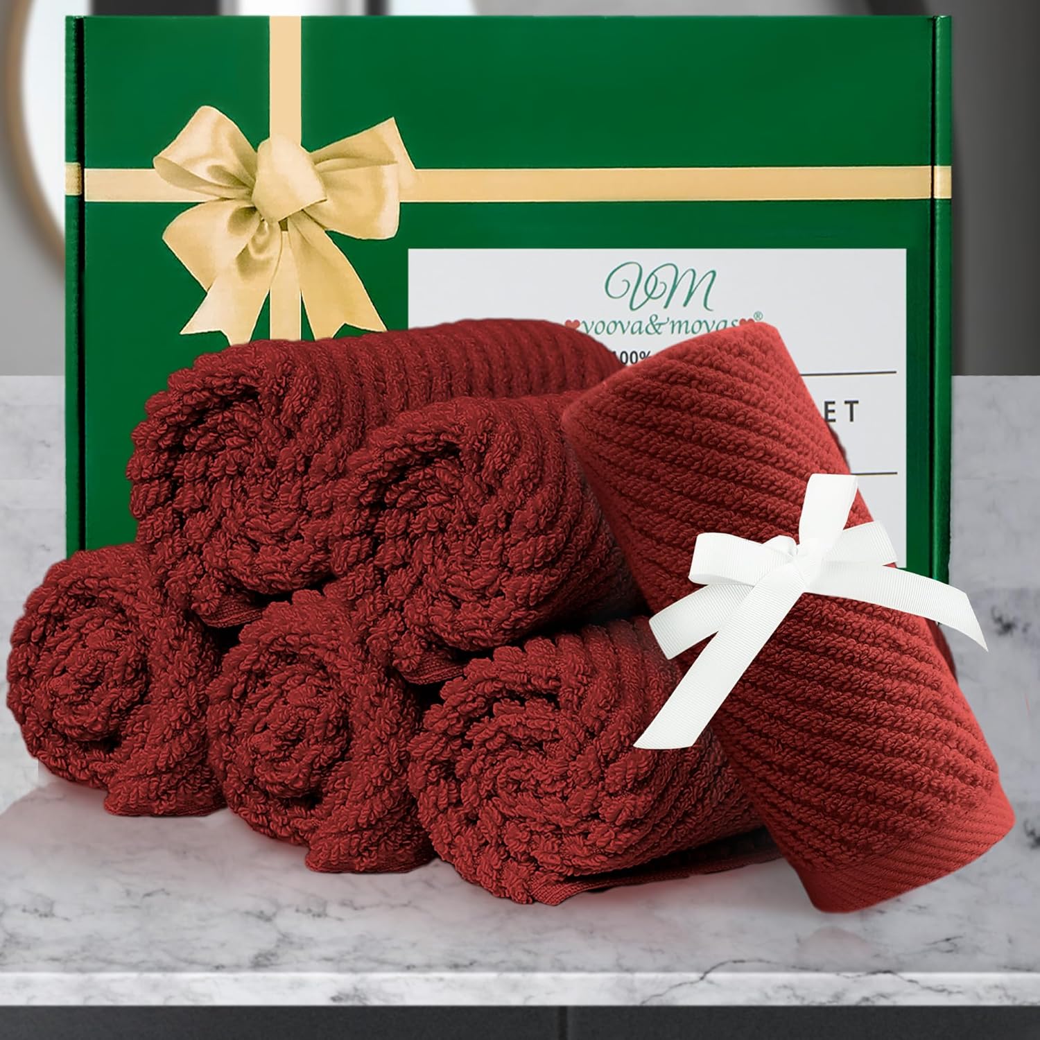 VOOVA & MOVAS Red Washcloths, 6PC 13"x13" - 100% Cotton | Quick Dry | Lightweight | Thick | Soft |