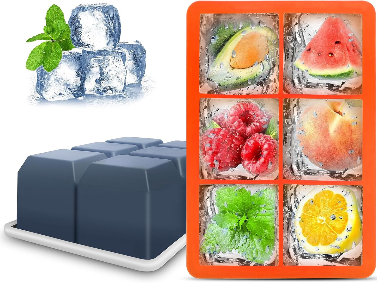 Silicone Ice Cube Trays with Lids,Large Square Ice Cube Molds for Freezer, Whiskey, Cocktail