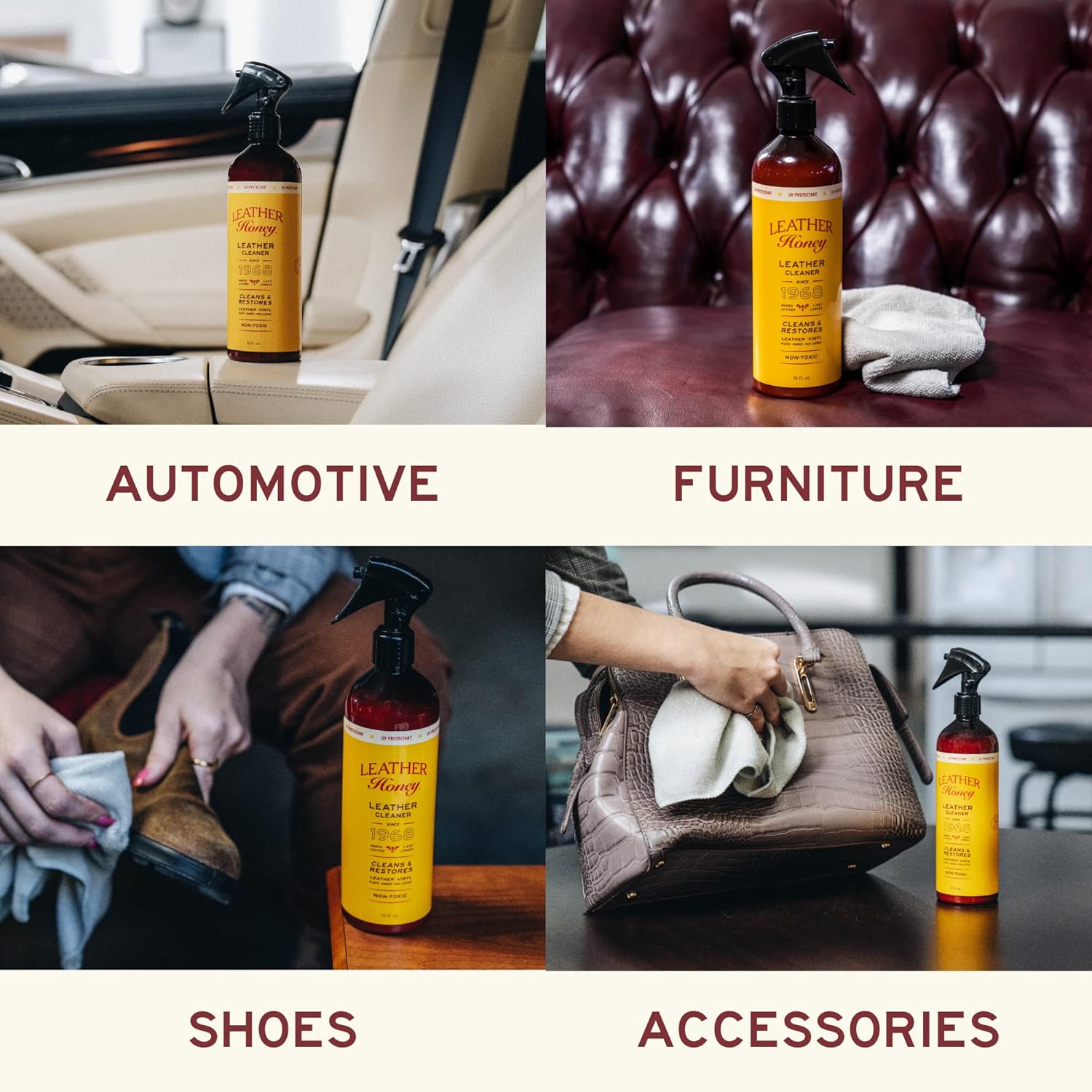 Leather Honey Leather Cleaner Spray: UV Protectant, Non-Toxic & Made in the USA Since 1968. Cleans