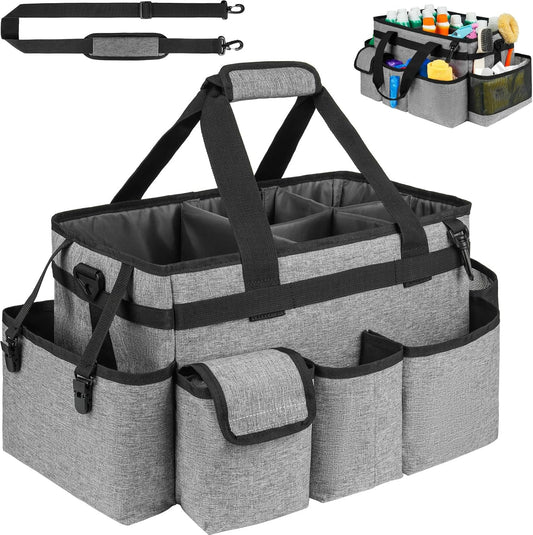 Cleaning Caddy Bag,Large Cleaning Supplies Organizer with Handle for Housekeepers,Gray
