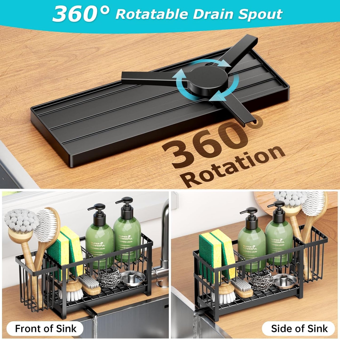 Sponge Holder for Kitchen Sink, 2 Tier Sink Caddy Organizer Countertop with Dish Brush Holder and