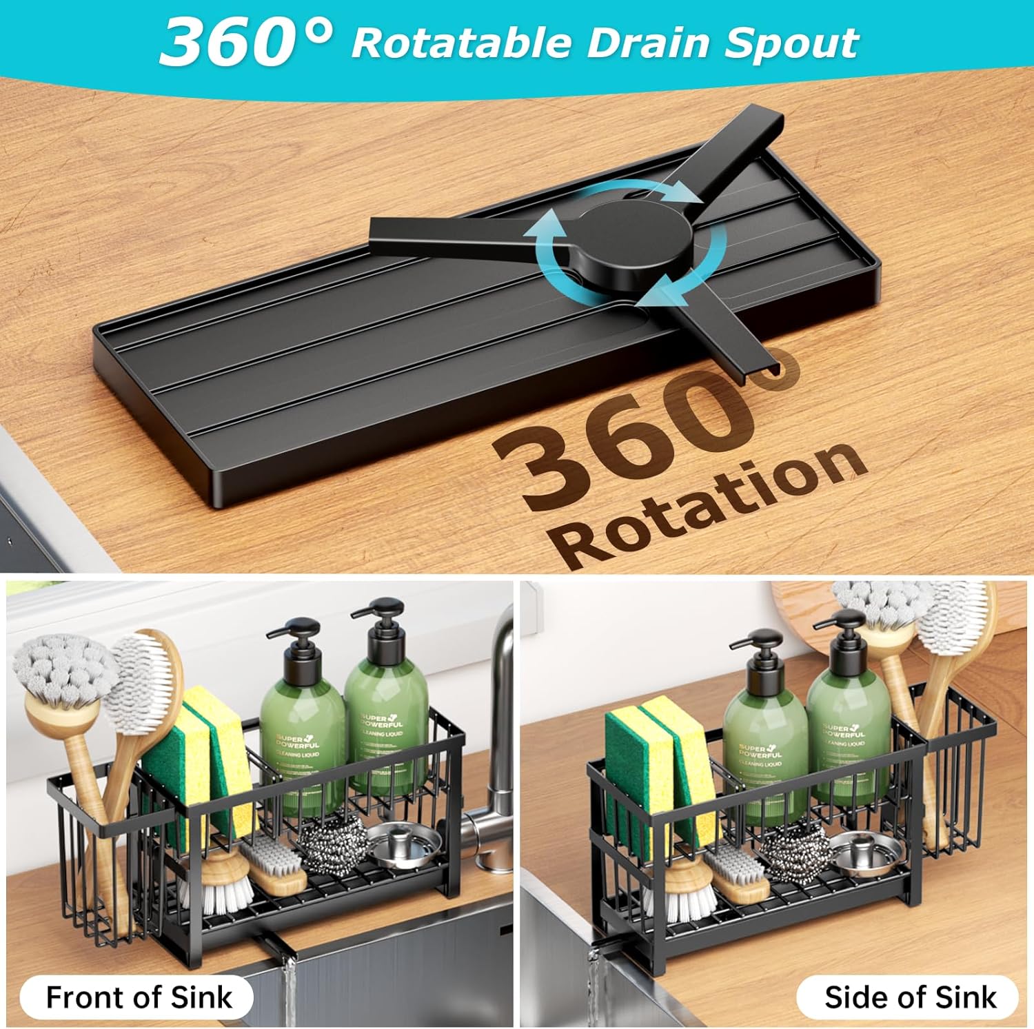 Sponge Holder for Kitchen Sink, 2 Tier Sink Caddy Organizer Countertop with Dish Brush Holder and