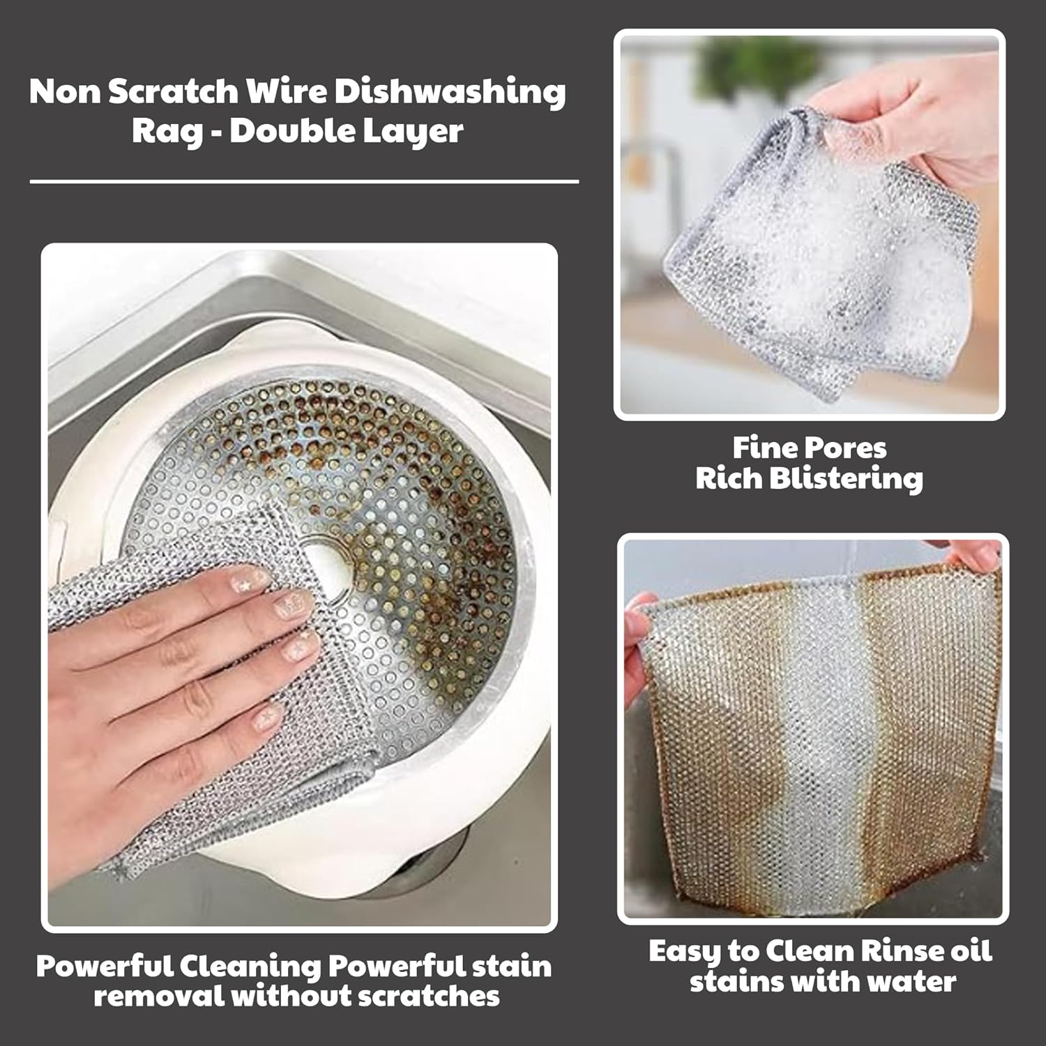 CrafTreat Non Scratch Wire Dishwashing Rag - Double Layer 10 Pcs, Reusable Multipurpose Wire