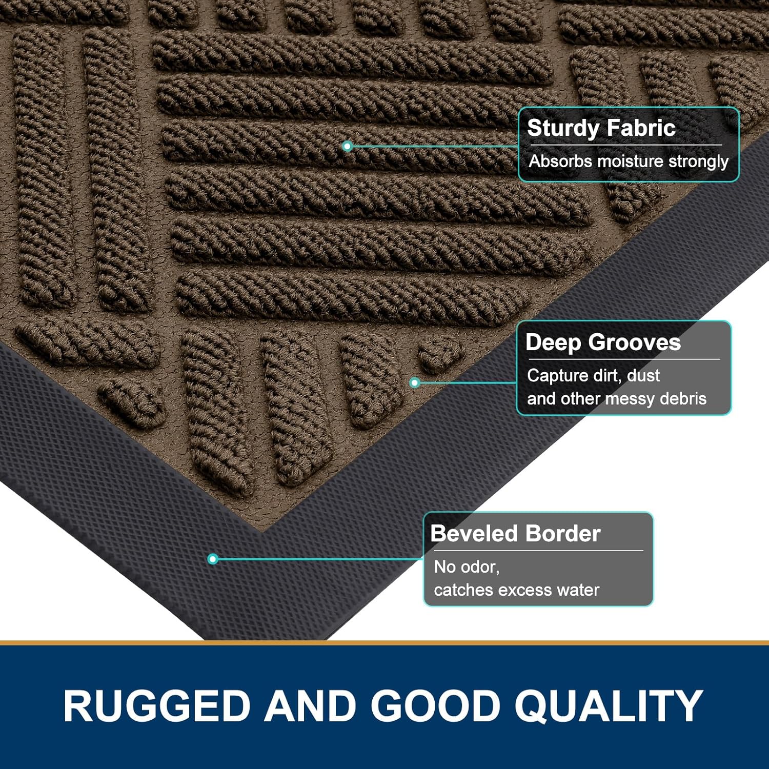 Smiry Front Door Mat Outside Entrance, Heavy Duty Outdoor Indoor Mat, Natural Rubber Doormat, Non