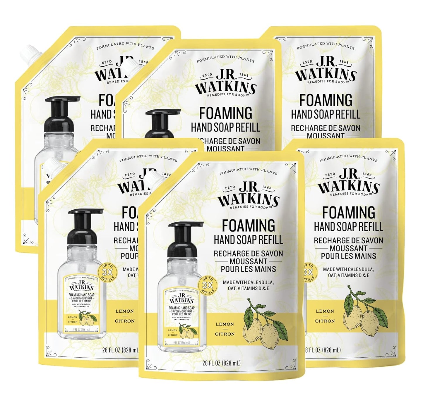 J.R. Watkins Foaming Hand Soap Refills, , Alcohol-Free Hand Wash, Cruelty-Free, , Moisturizing Hand