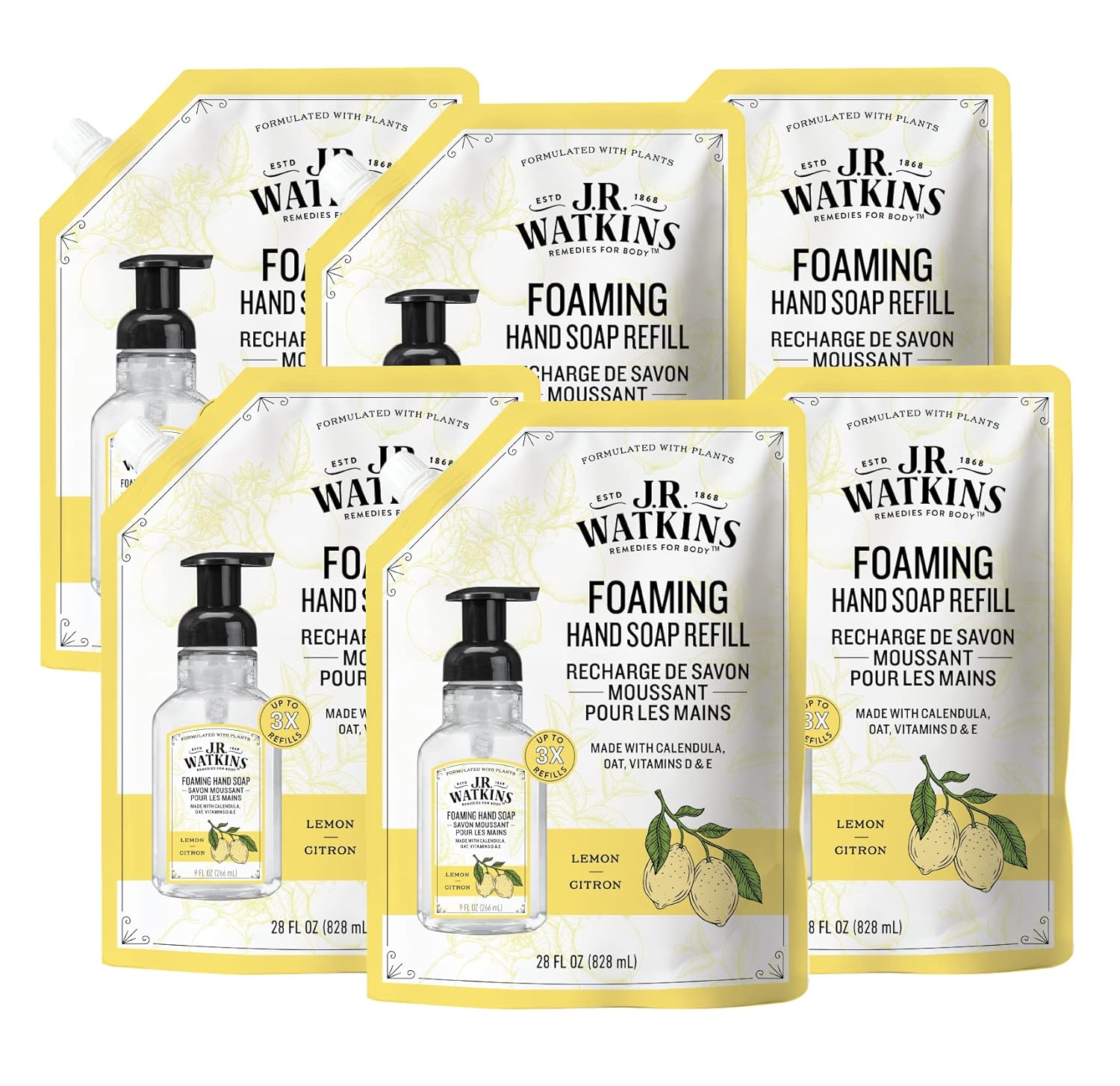 J.R. Watkins Foaming Hand Soap Refills, , Alcohol-Free Hand Wash, Cruelty-Free, , Moisturizing Hand