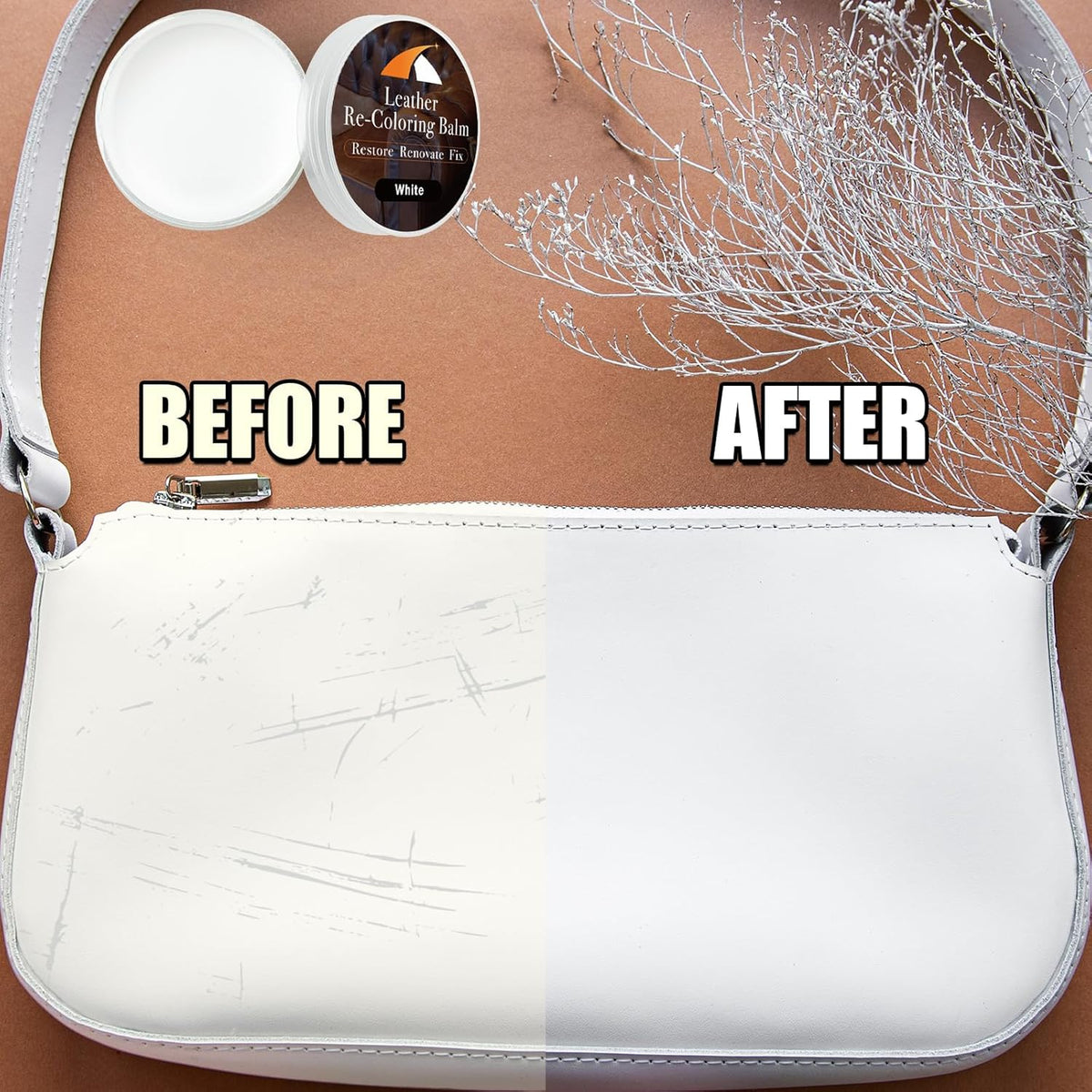 White Leather Repair Kit, White Leather Recoloring Balm, Leather Dye - Restore & Renew Scratch