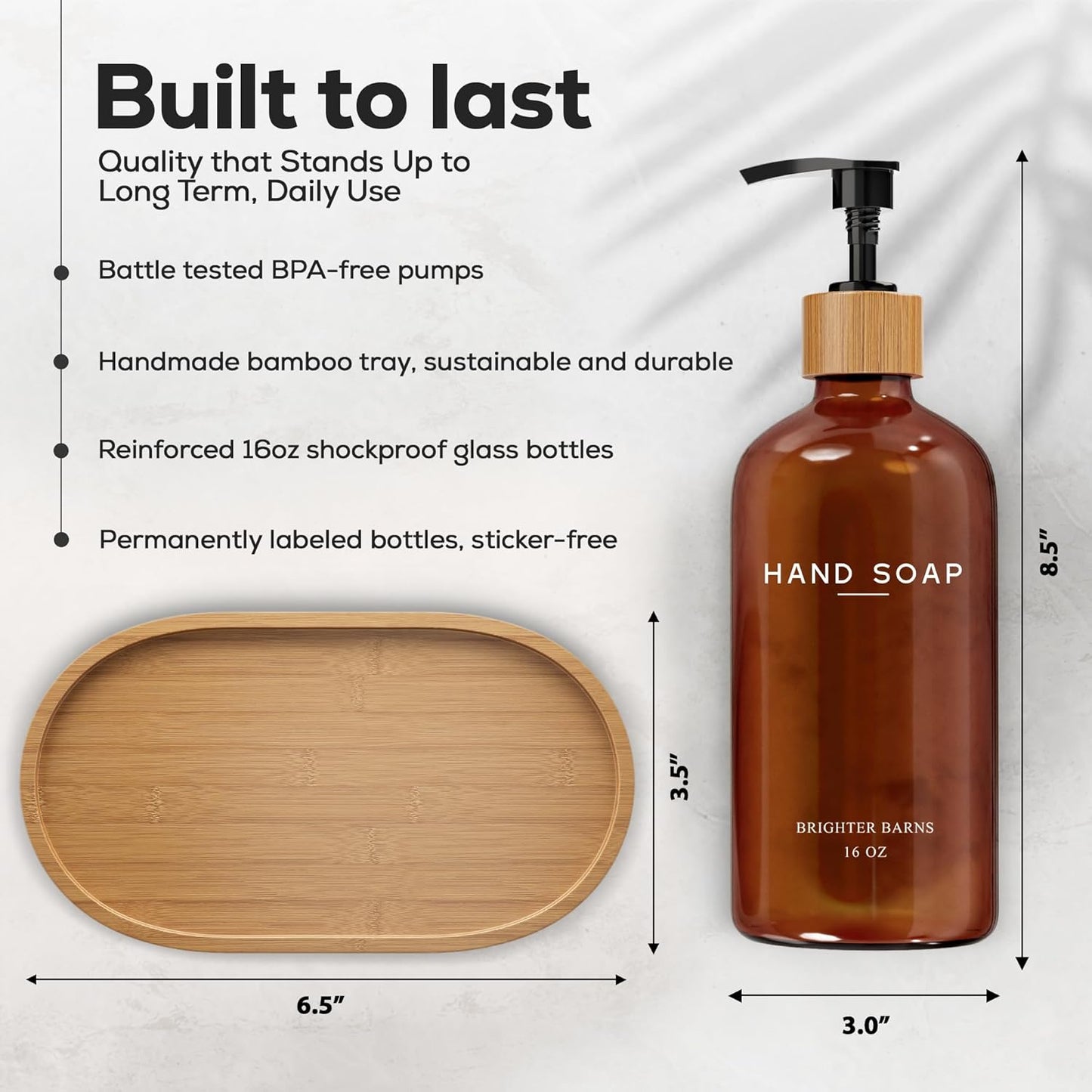 Amber Glass Hand and Dish Soap Dispenser Set by Brighter Barns - Kitchen Soap Dispenser Set with