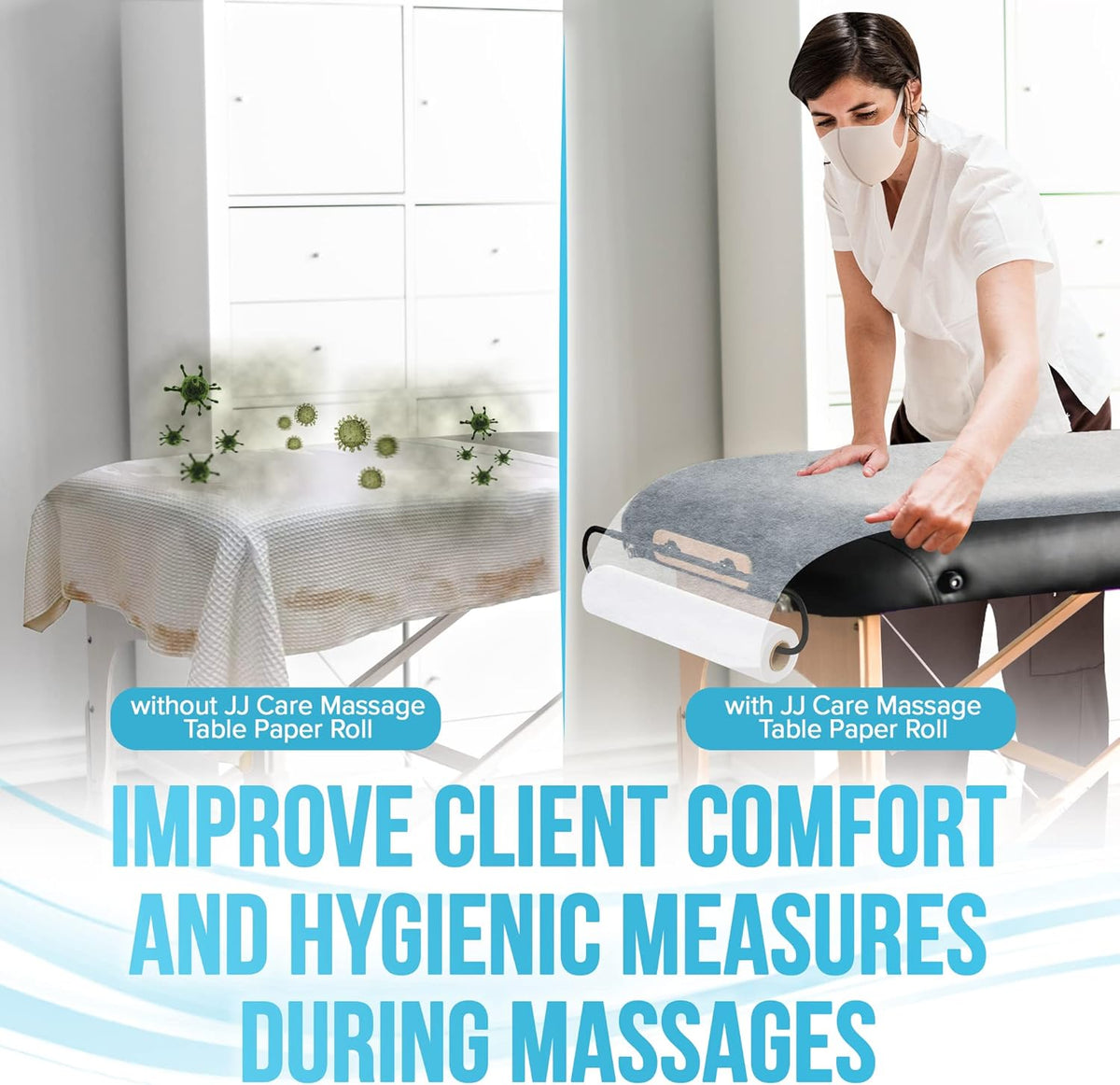 JJ CARE Disposable Massage Table Sheets - 50 Sheets [31.5" x 328 feet, 1 Roll] - 50% Thicker