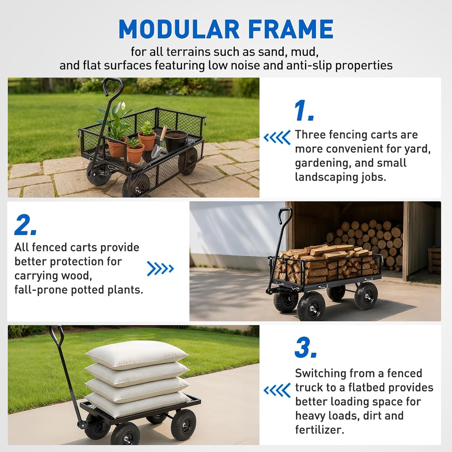 Yesker Steel Garden Carts - 800lbs Dump Wagon with All Terrain Inflatable Wheels for Yard Lawn