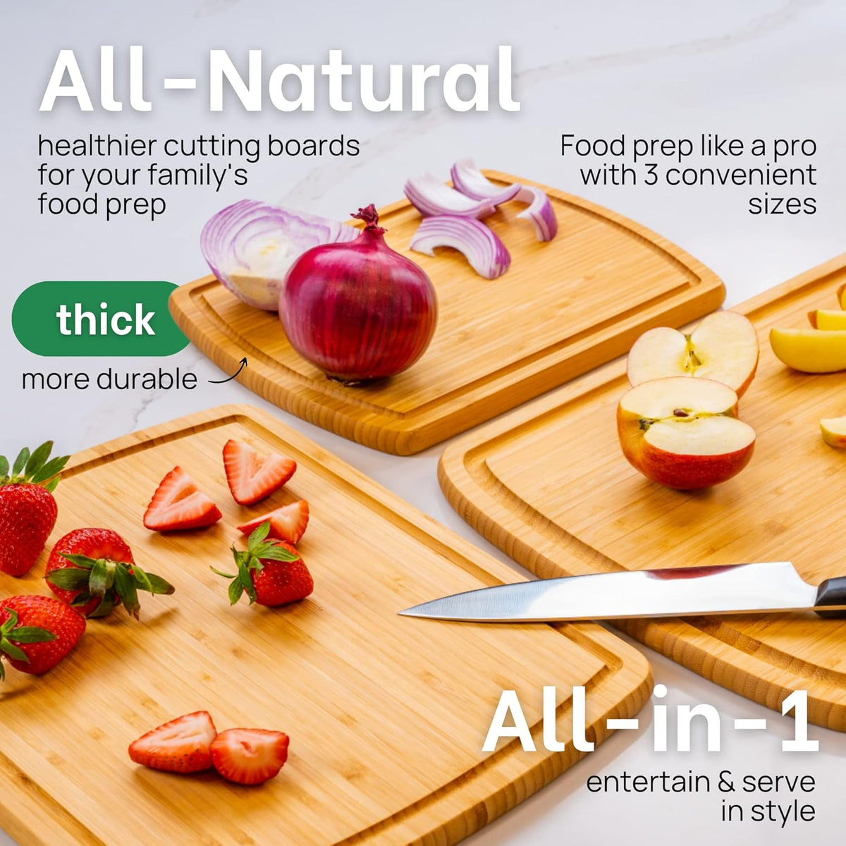 Wood Cutting Boards for Kitchen for Chopping Vegetables, Carving Meat, Slicing Bread and Serving