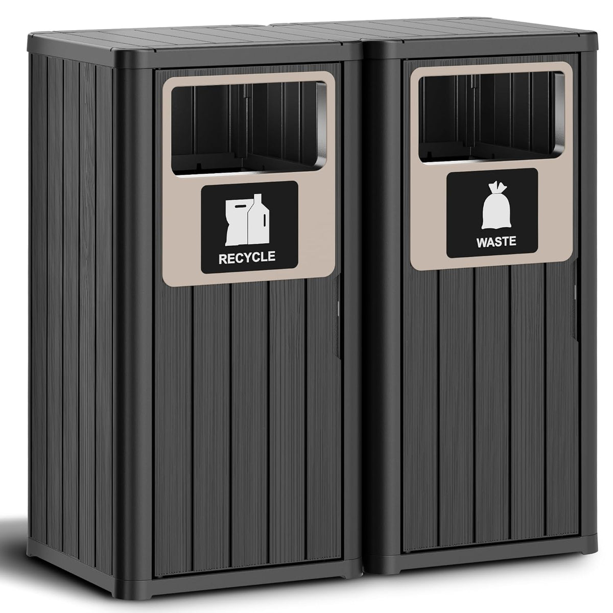 2pcs Outdoor Trash Can Waterproof Resin Garbage Can with Garbage Labels Outdoor Trash Bin for