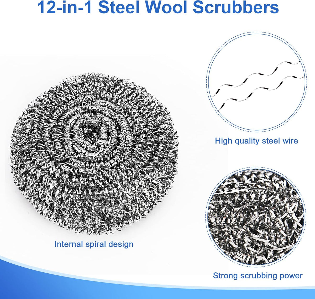 12Pack Upgraded Steel Wool Scrubbers - Premium Stainless Steel Scrubber, Metal Scouring Pads, Steel
