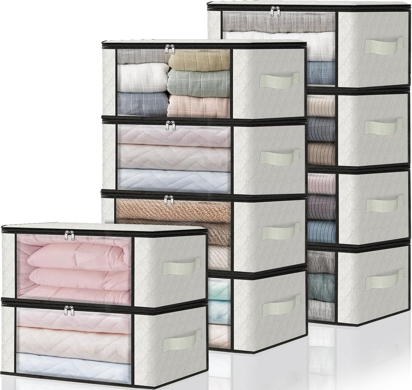 HomeHacks Storage 10-Pack Clothes Organizer Storage Bags Foldable Storage Box with Large Clear